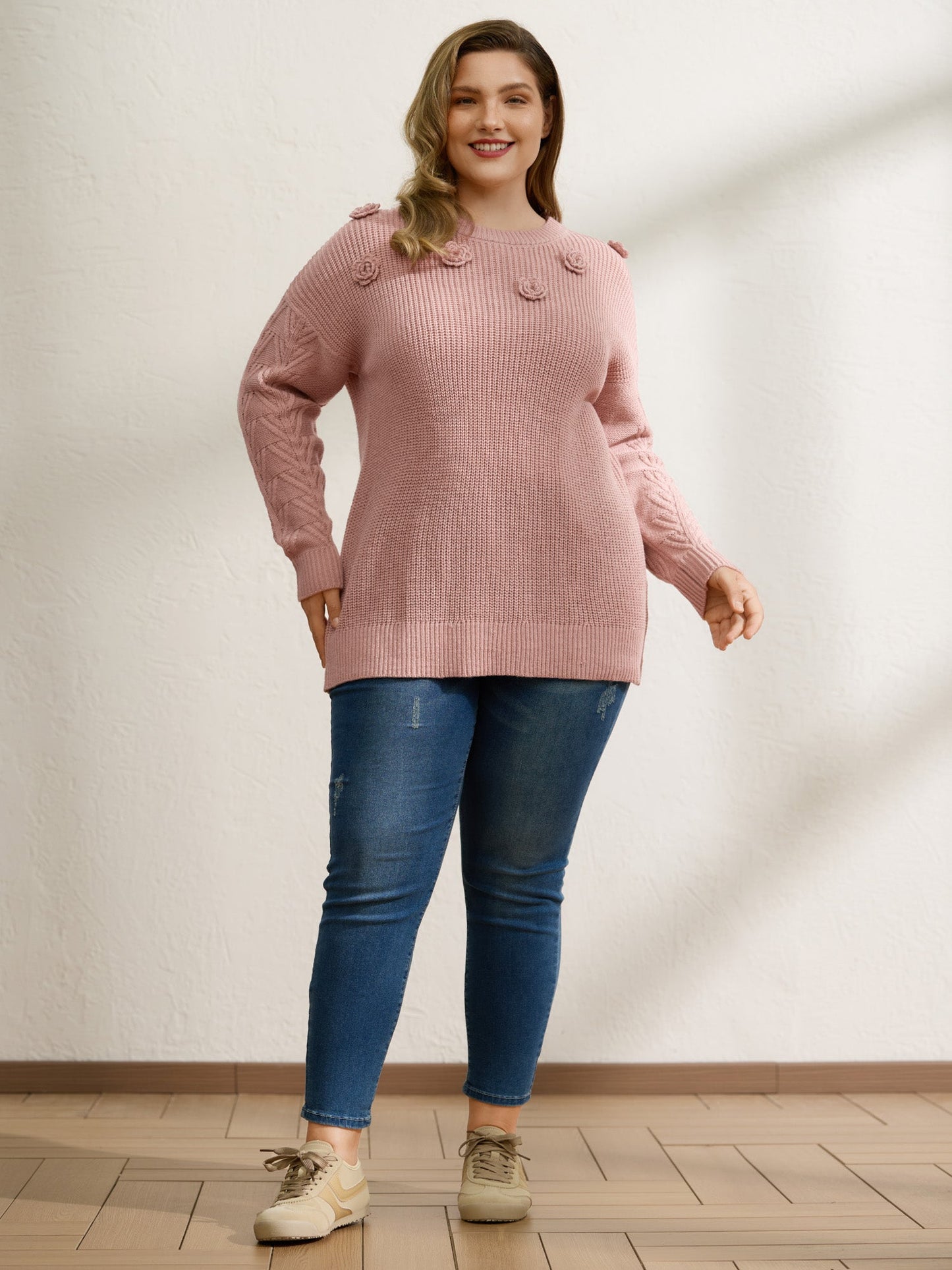 3D Floral Textured Pullover