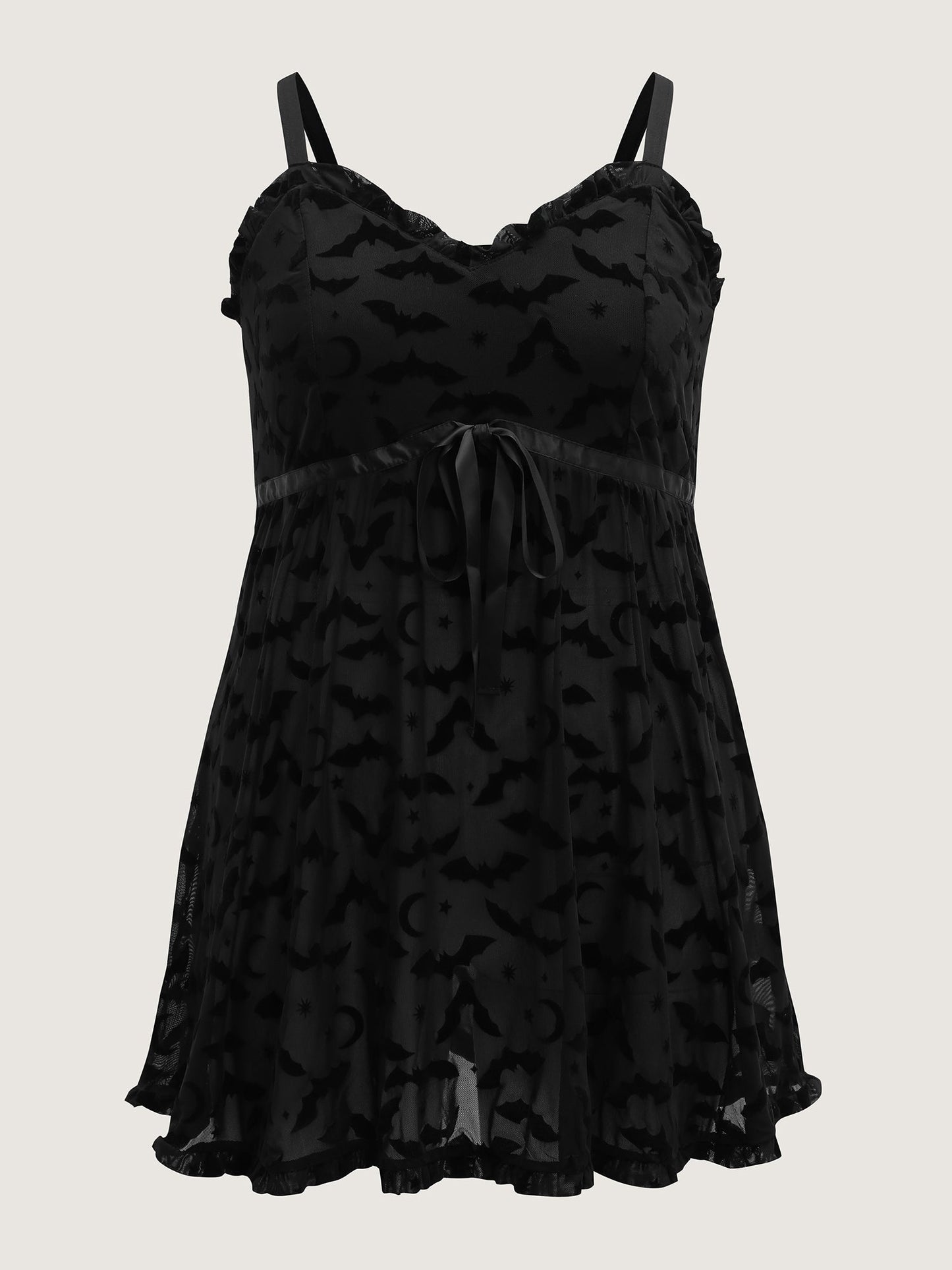 Bat Flocked Mesh Ruffled Sleep Dress