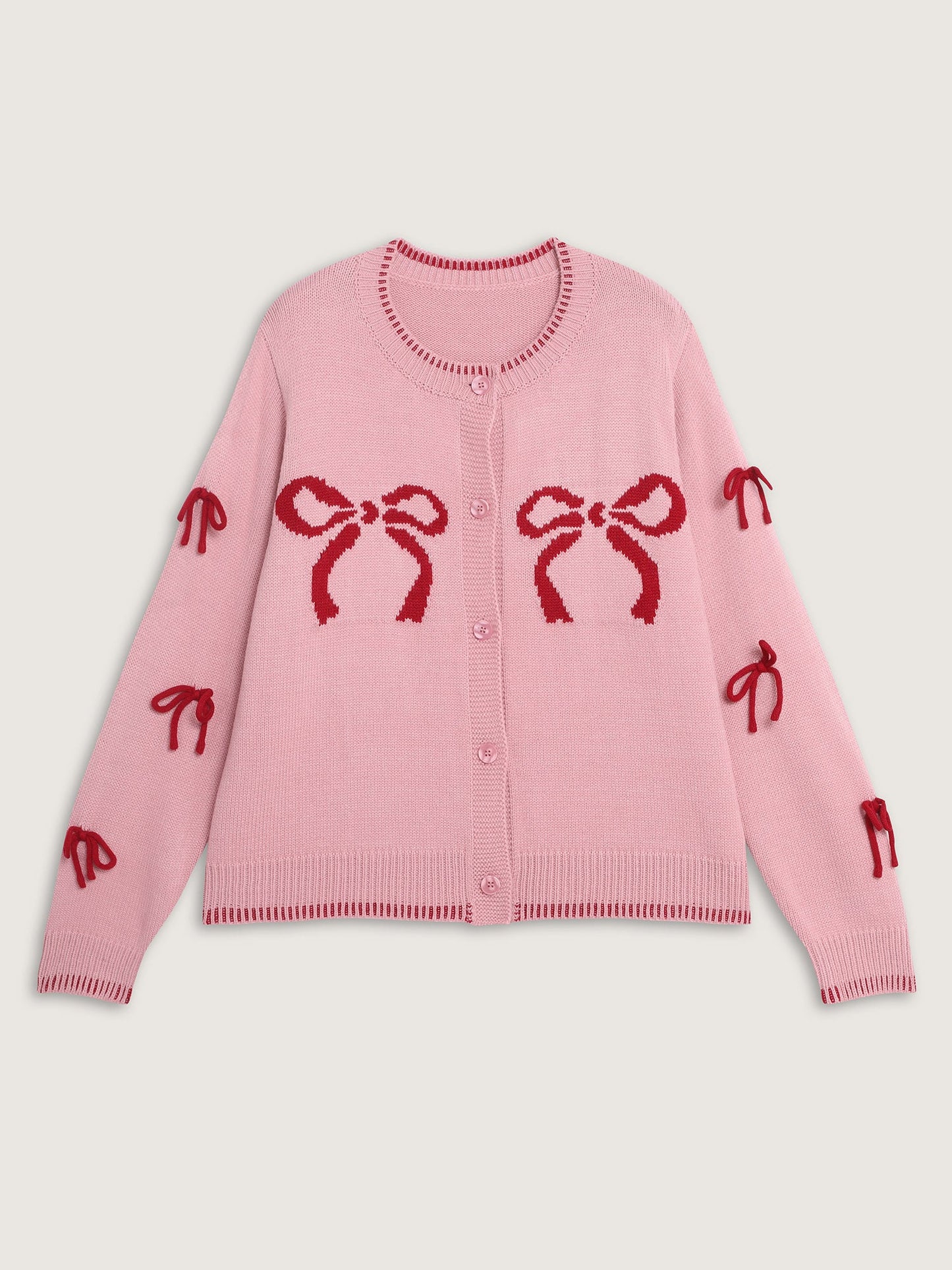 Bowknot Pattern Textured Knit Cardigan
