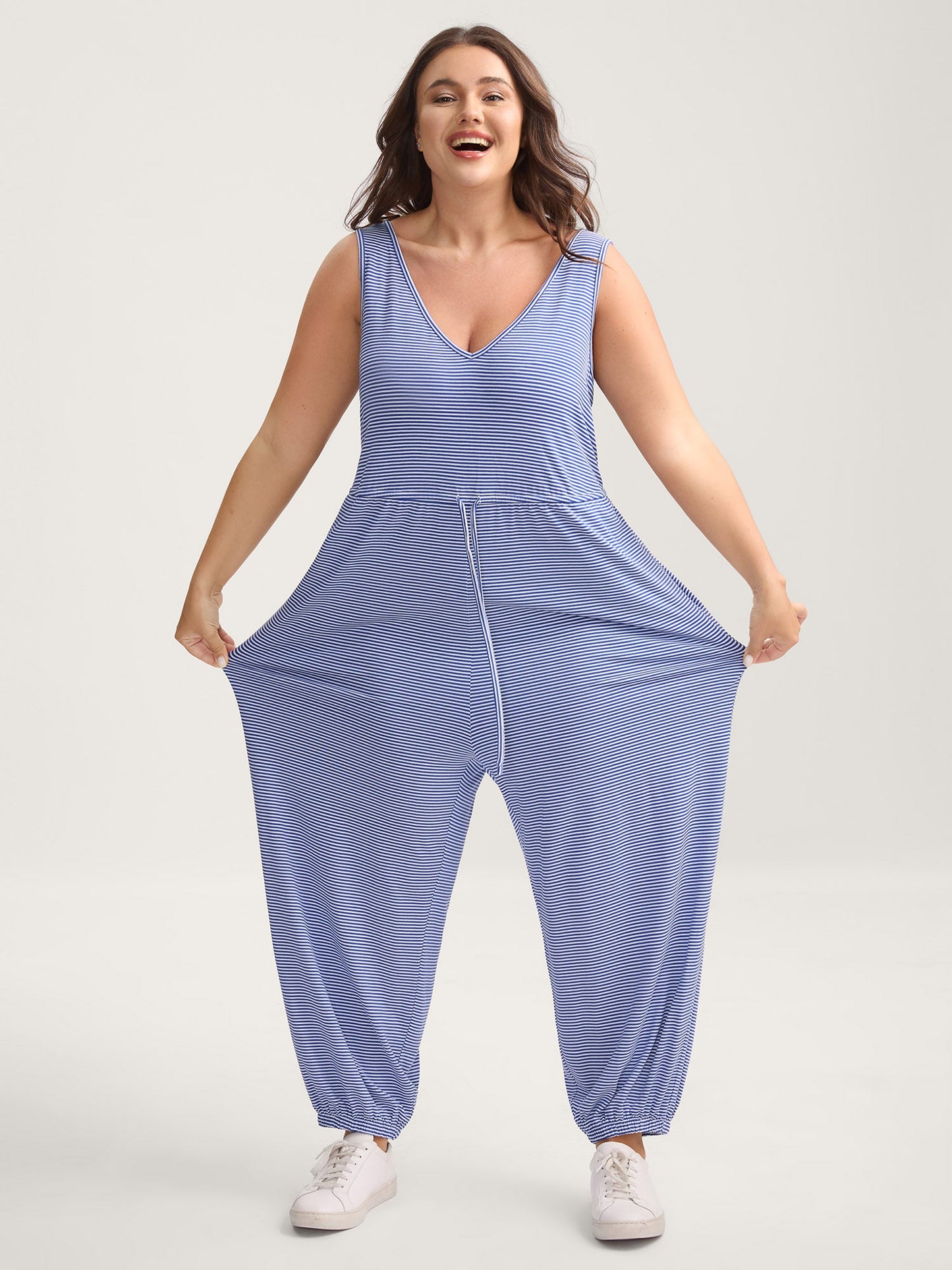 Stripe Print Stretchy Hem Cami Jumpsuit