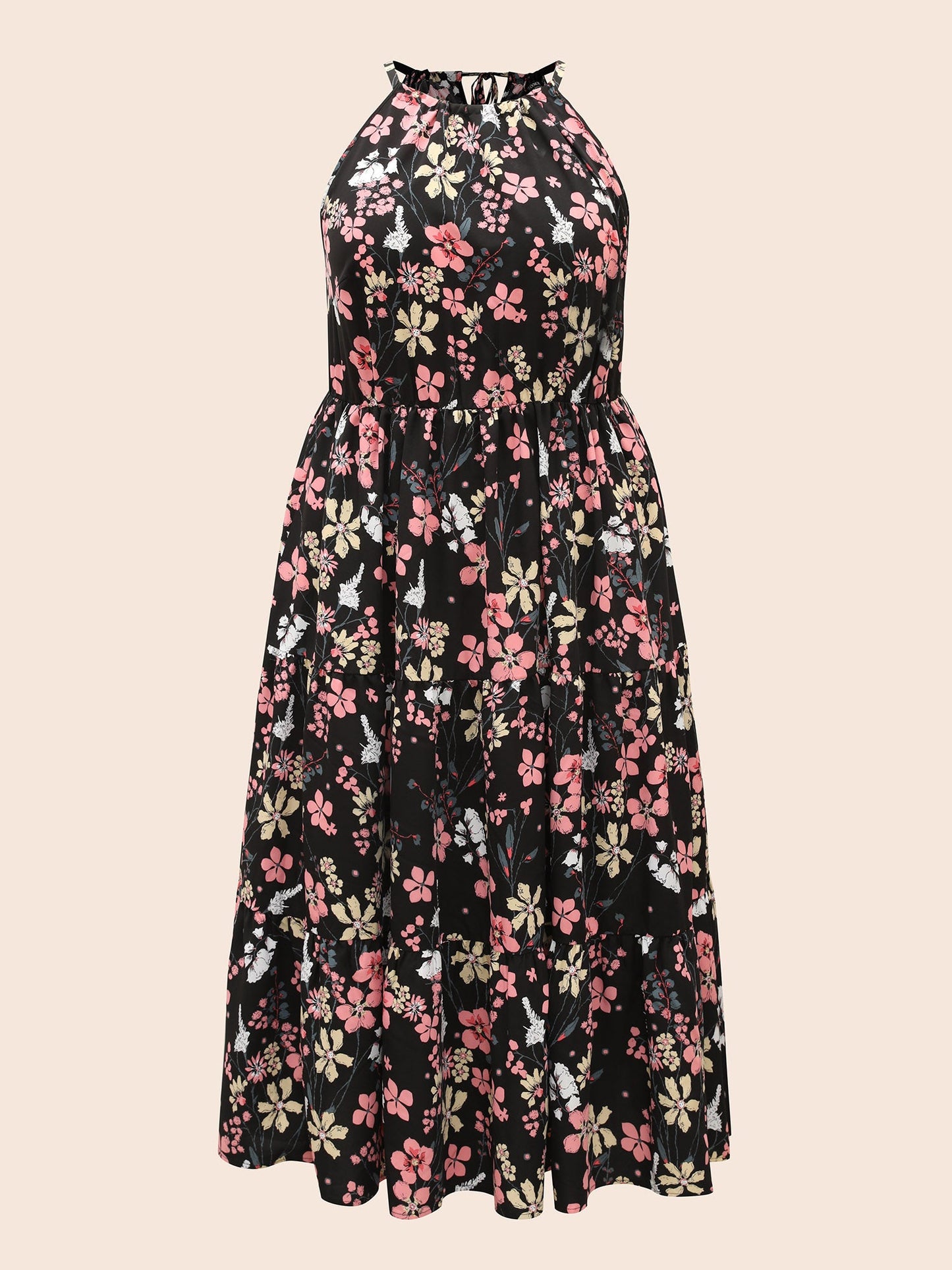 Floral Halter Neck Ruffle Hem Dress