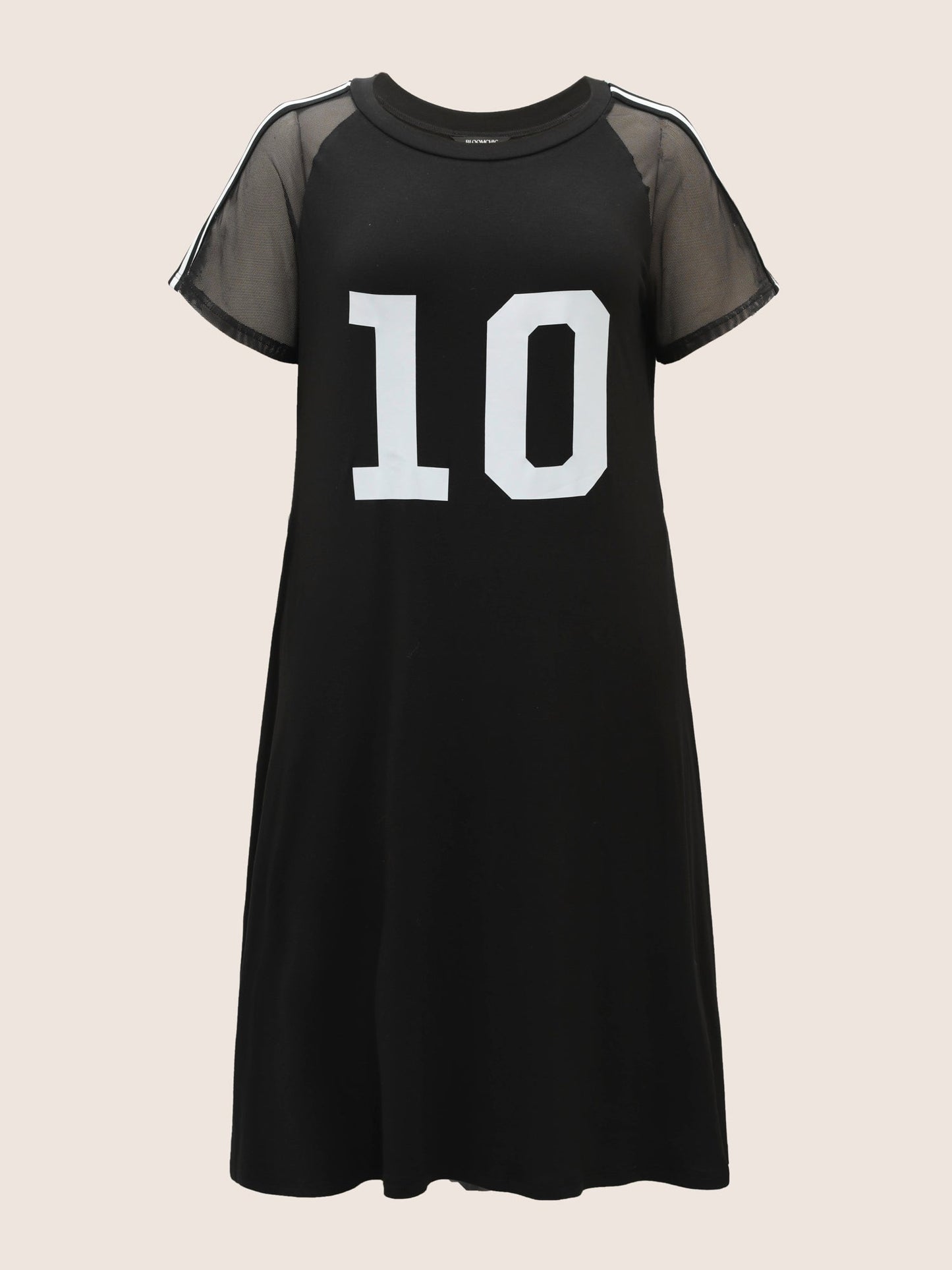 Number Print Striped Mesh Patchwork Midi Dress