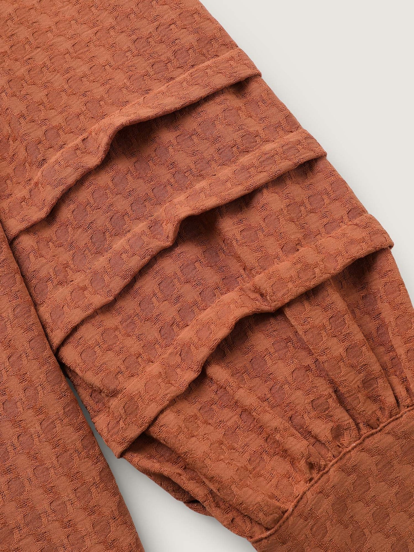 Textured Button Detail Pleated Button-Down Shirt