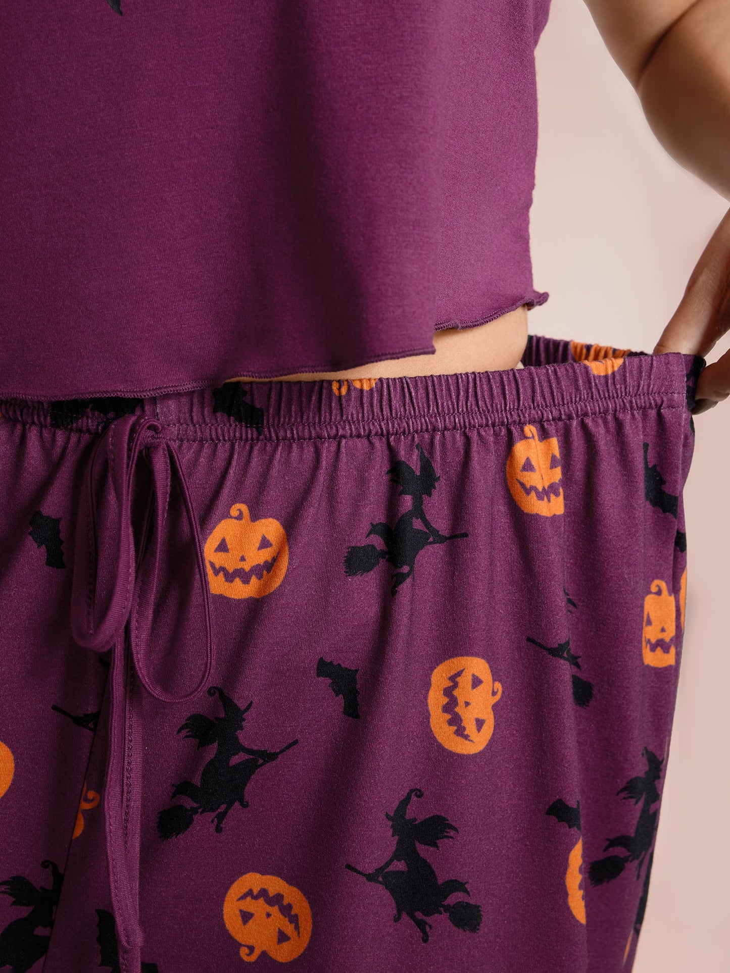 Halloween Print Stretchy Waist Loungewear Set