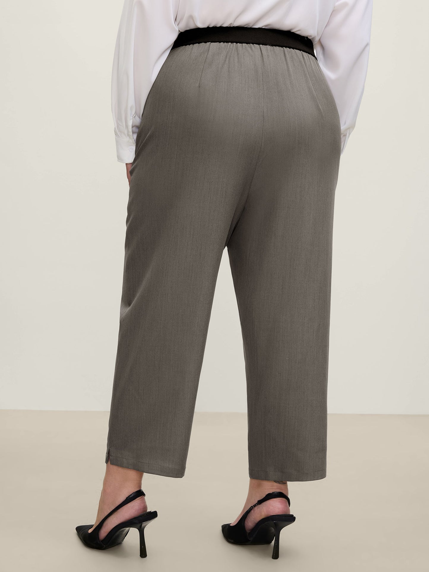 Waist-Cinched Spliced Straight-Leg Pants