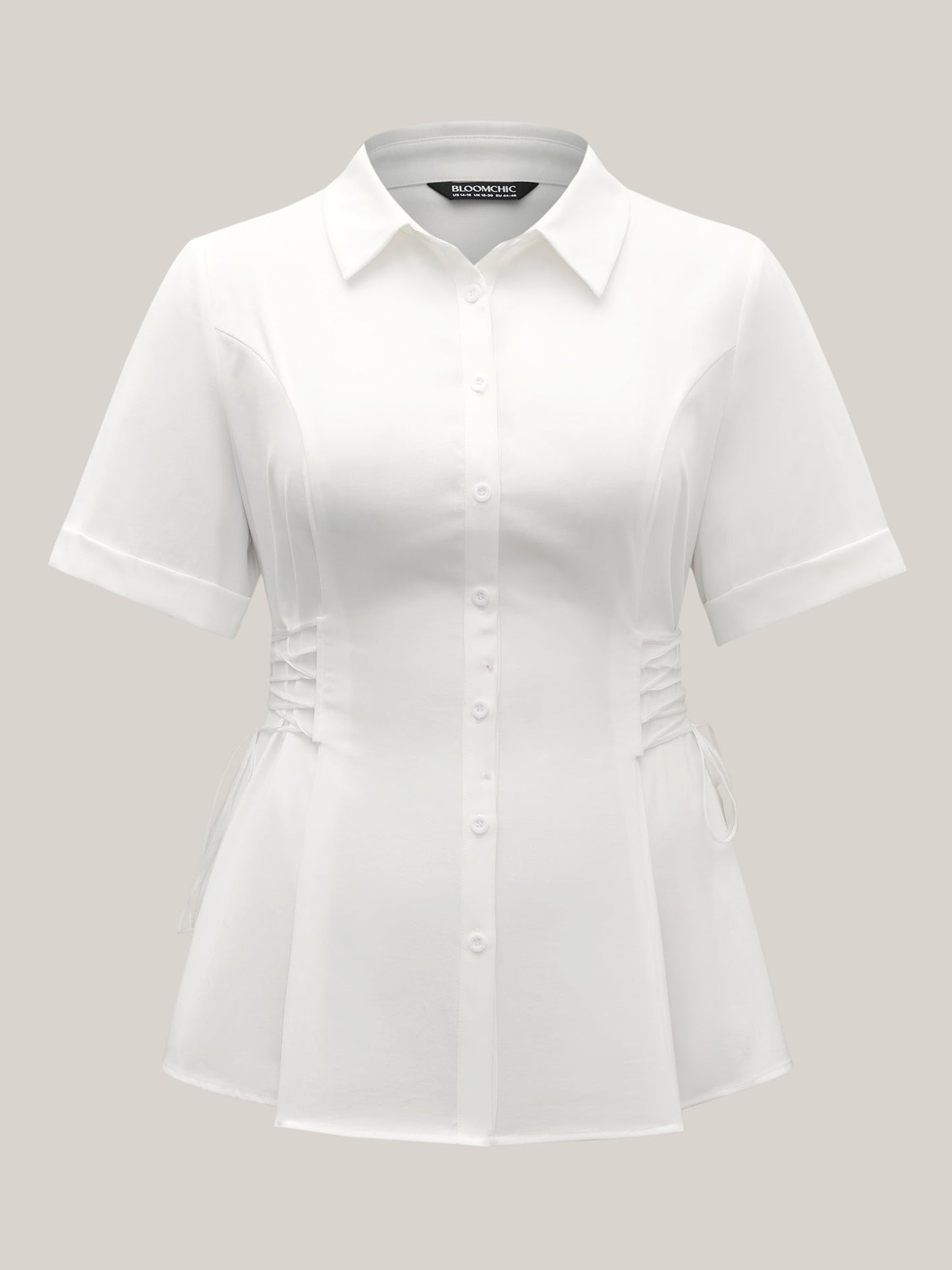 Adjustable Waist Button Placket Solid Blouse