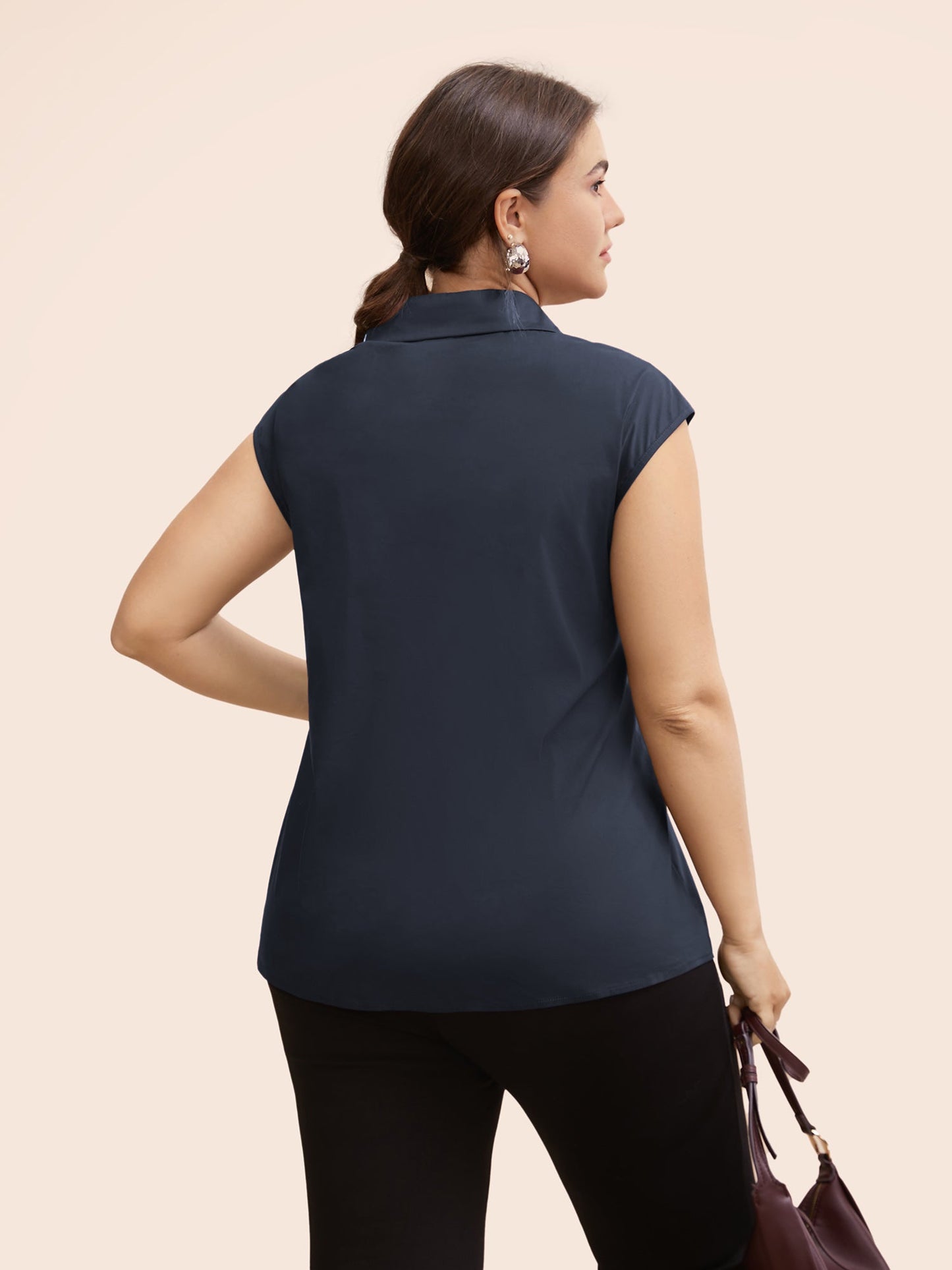Stretch Woven Princess Seams Offsleeves Blouse