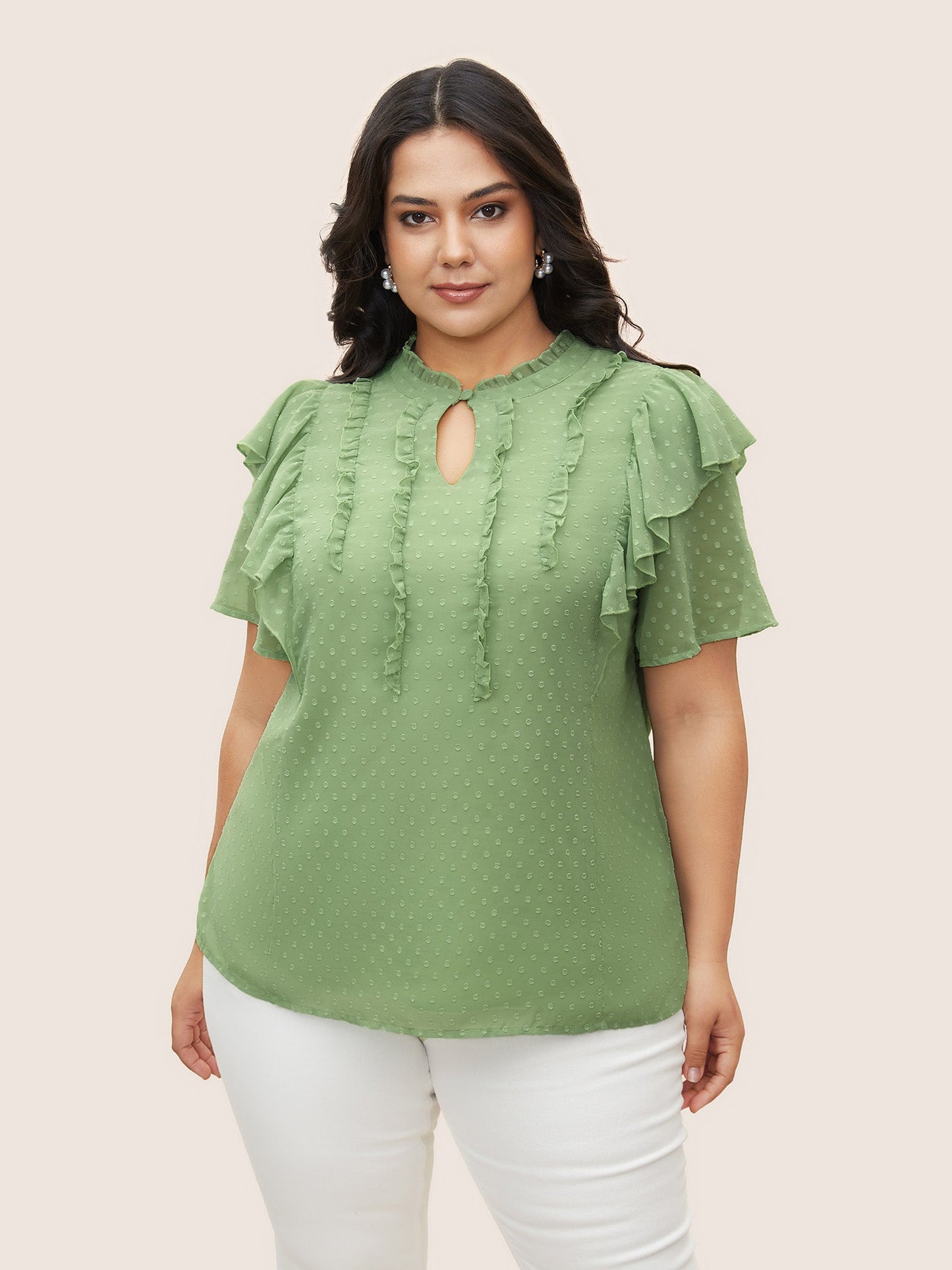 Texture Frill Trim Ruffle Sleeve Blouse