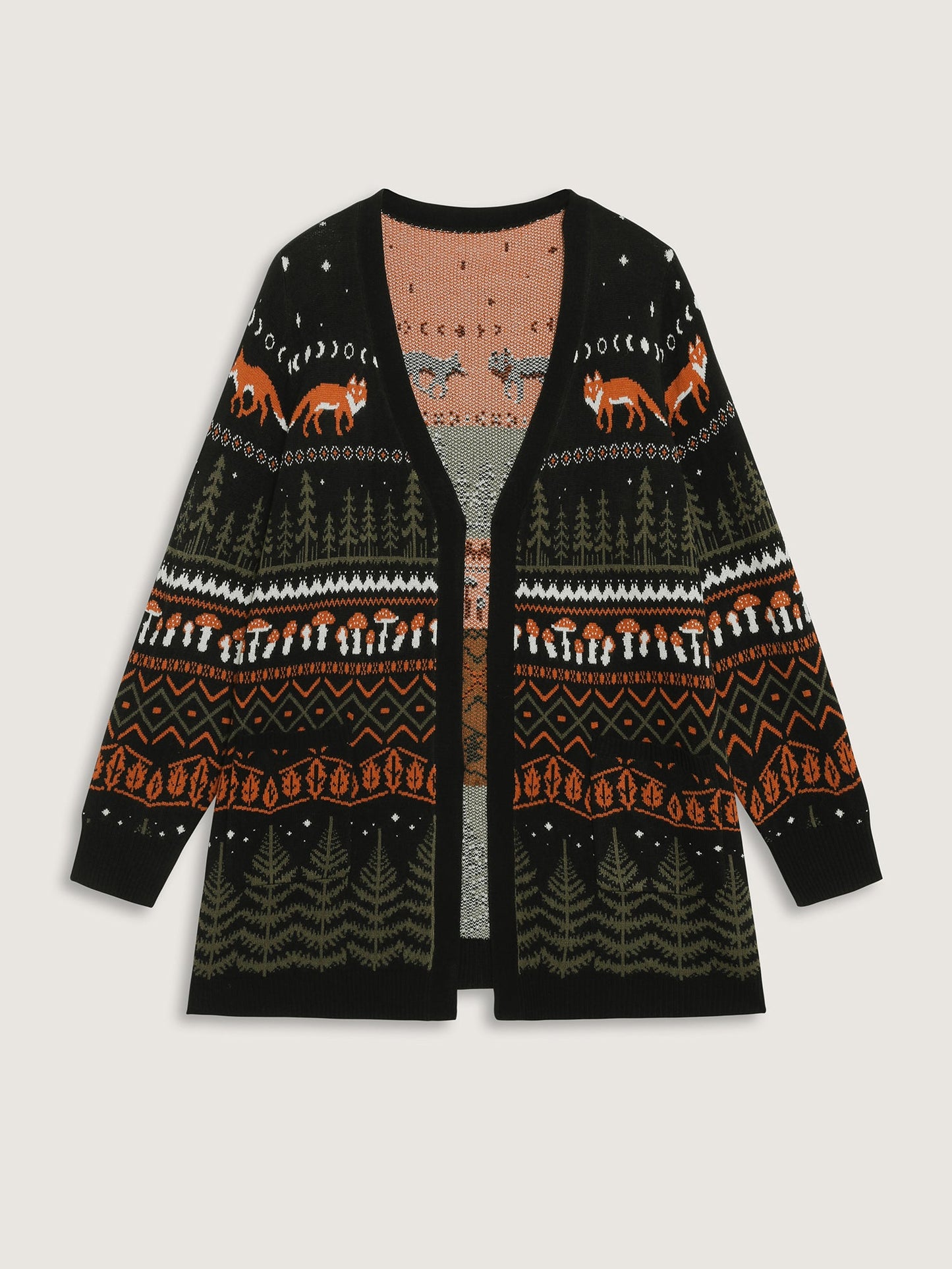 Fox in Forest Contrast Knit Cardigan