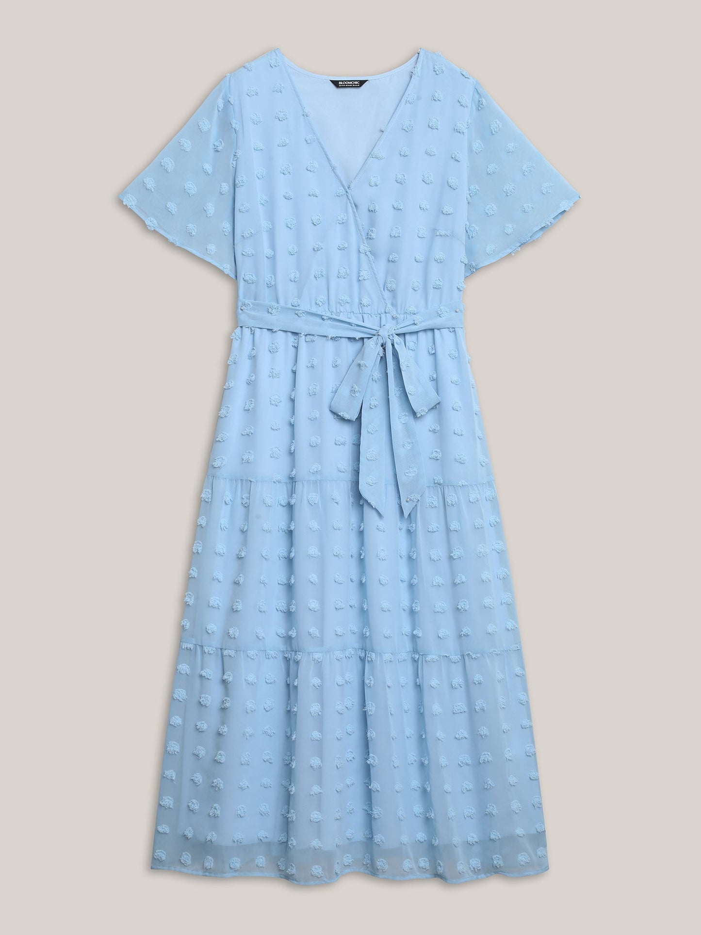 Fur Ball Textured Mesh Belted Midi Dress