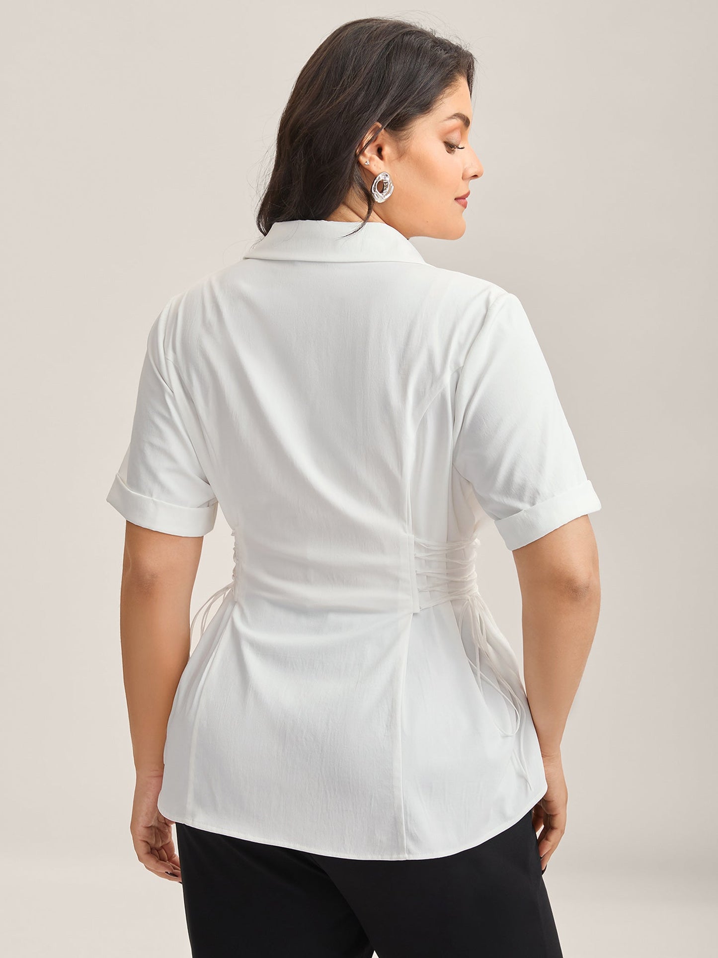 Adjustable Waist Button Placket Solid Blouse