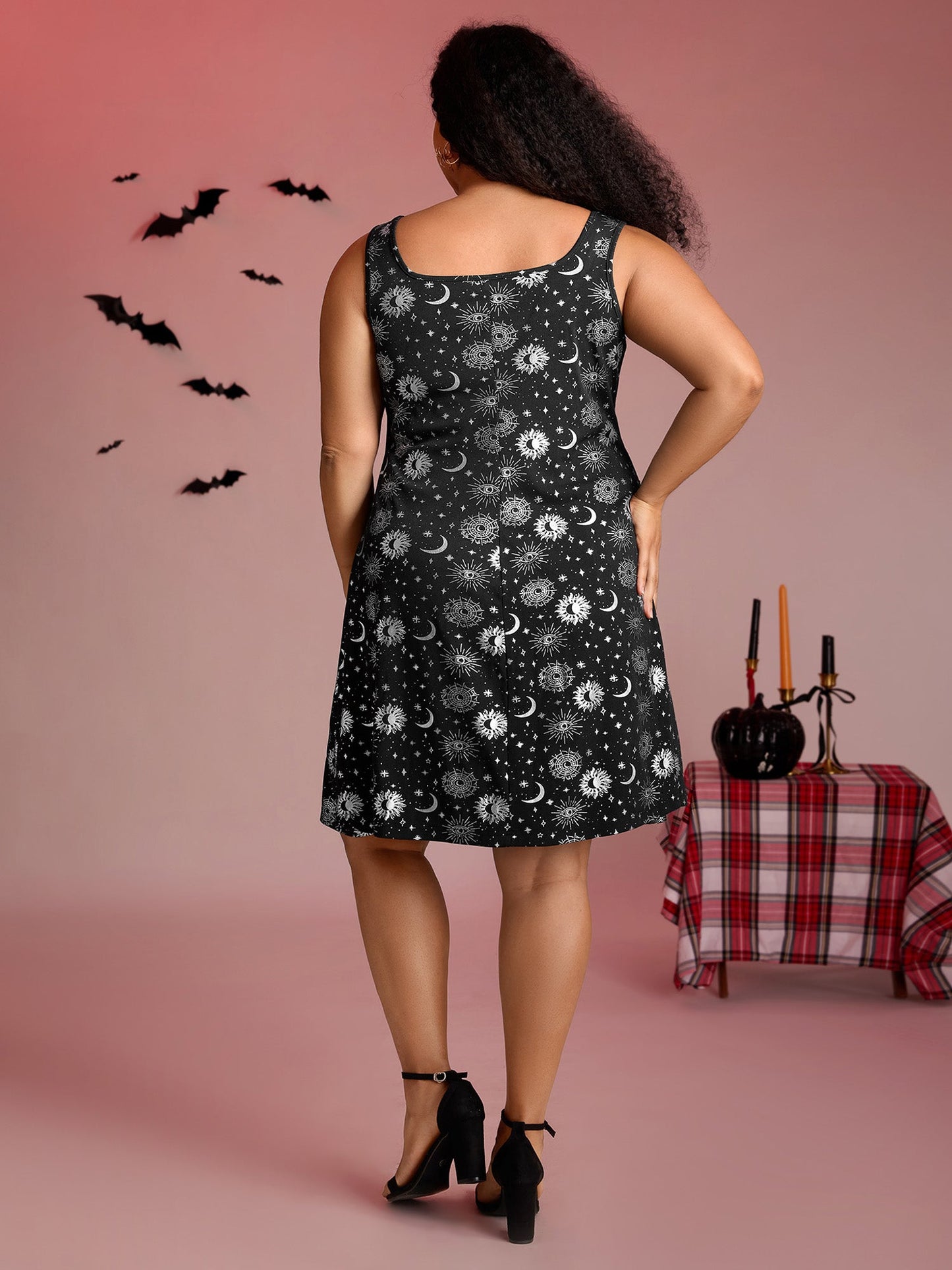 Star Moon Stretchy Square Neck Mini Dress