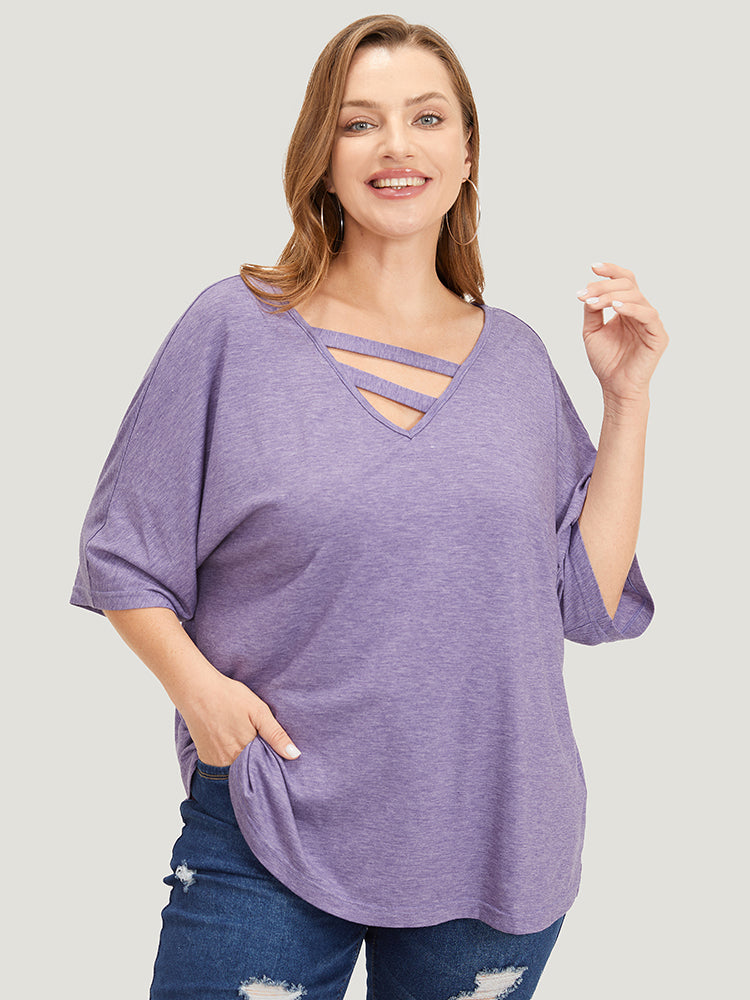 Solid Heather Keyhole Neck Dolman Sleeve T-shirt