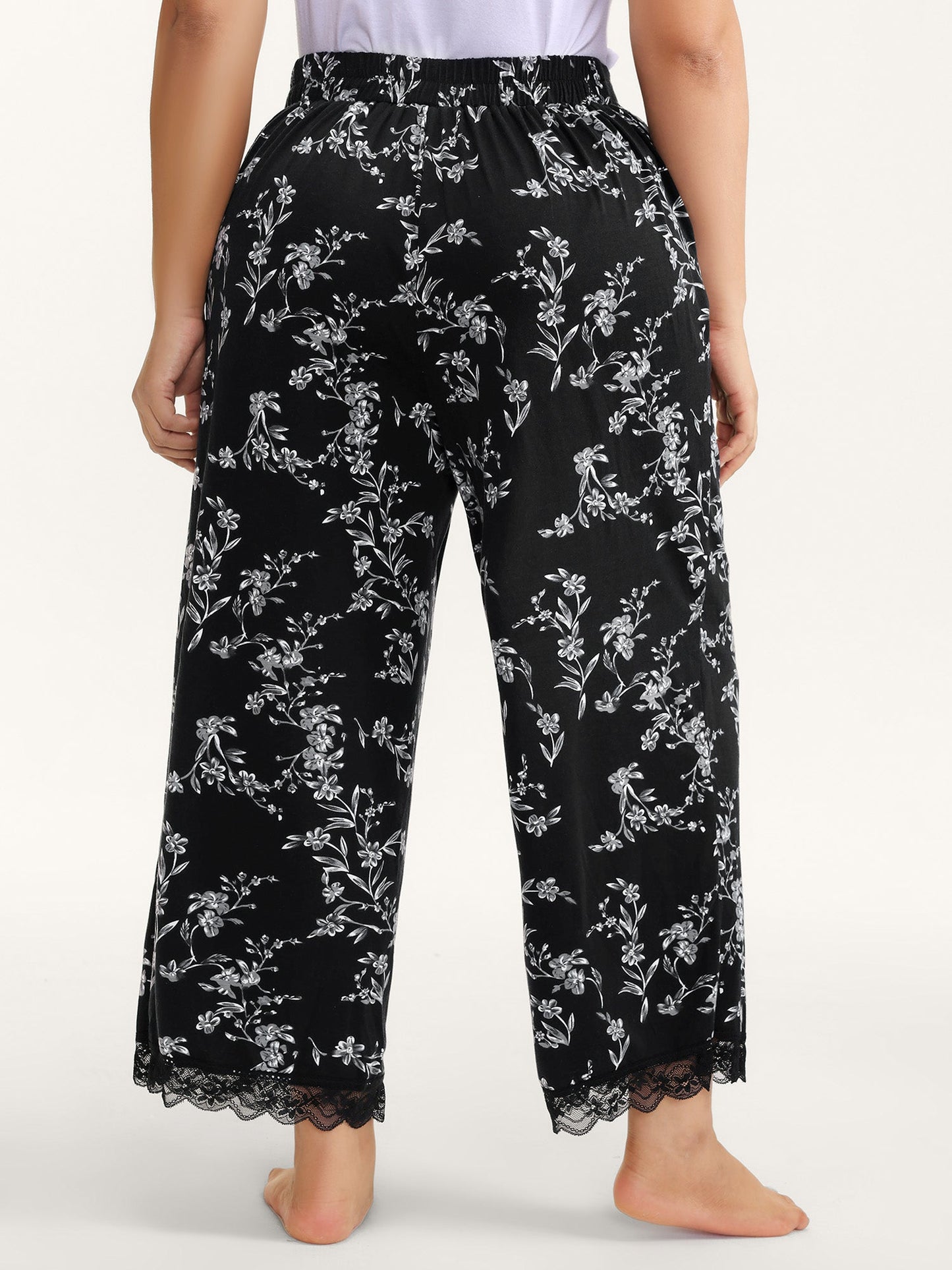 Romantic Floral Print Lace Lounge Bottoms