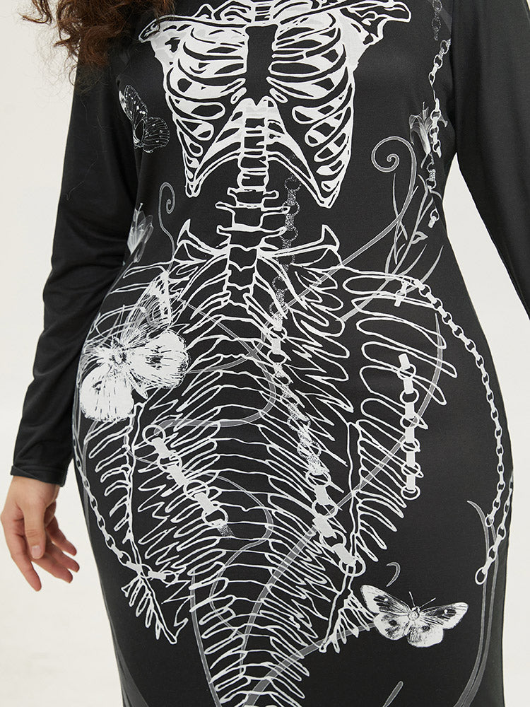 Halloween Skull Print Mermaid Hem Dress