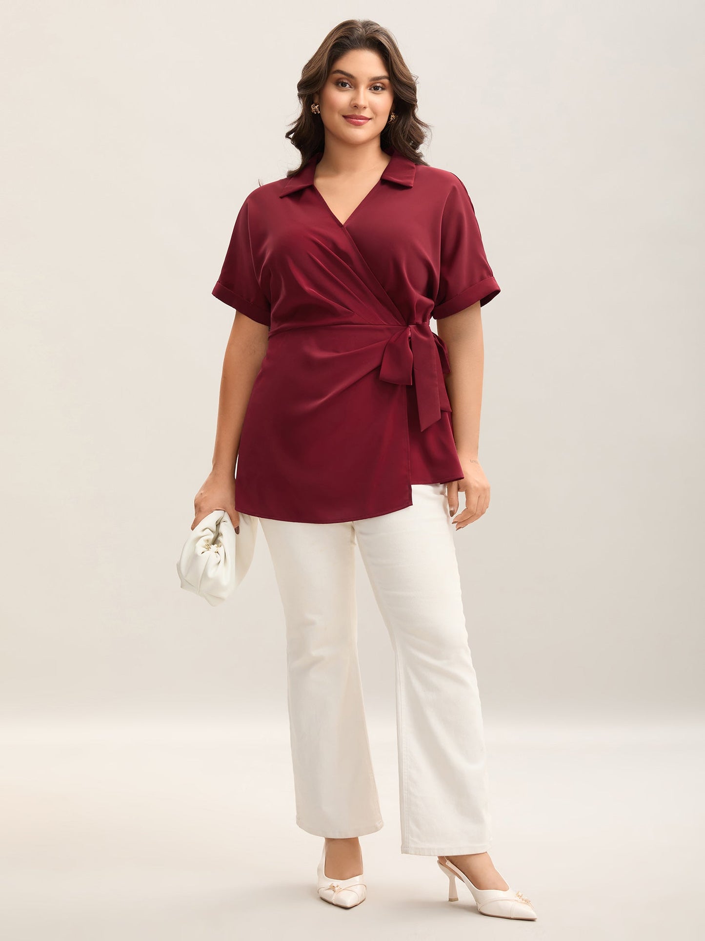 Side Knotted Collar Plain Shirt