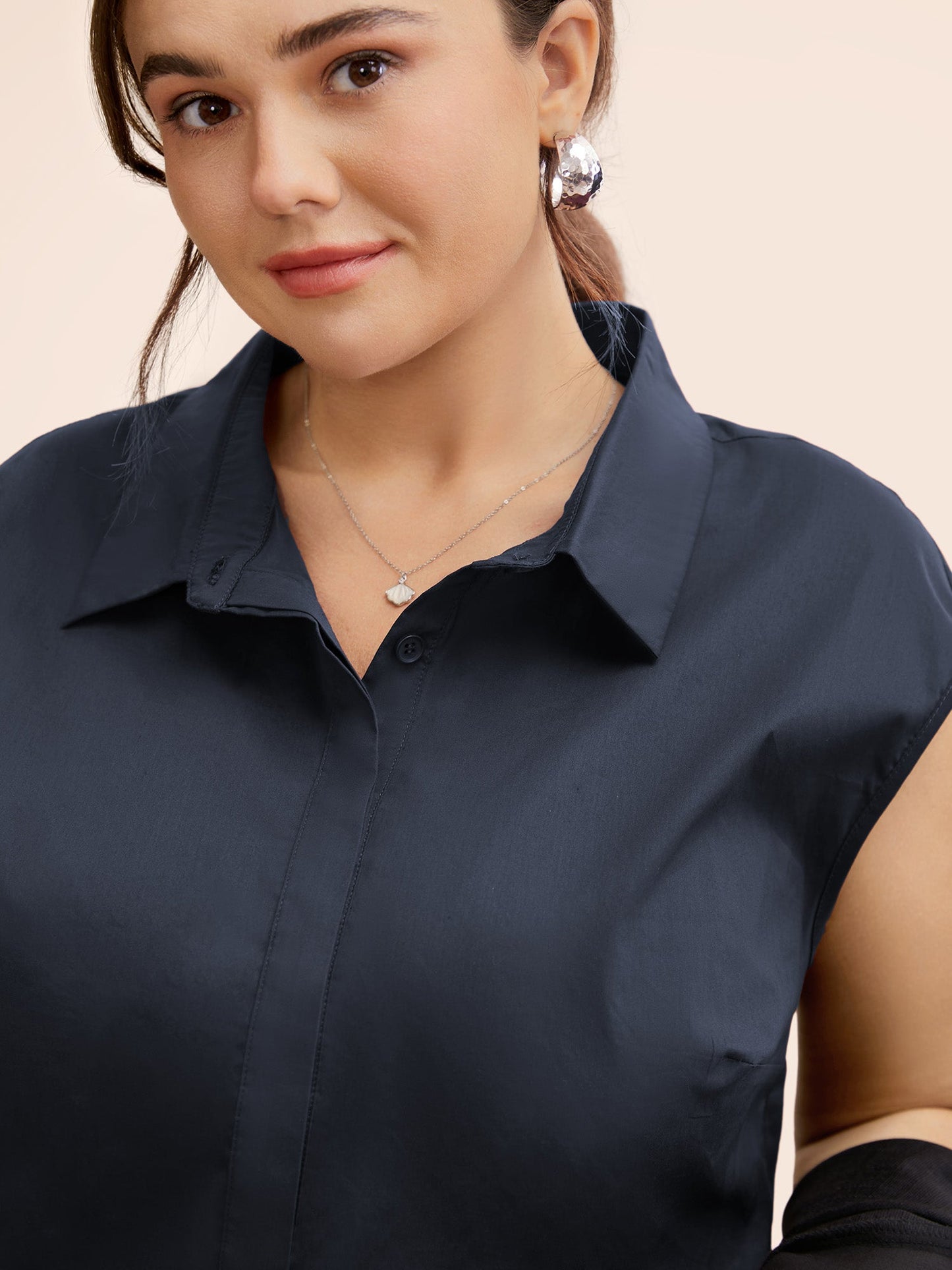 Stretch Woven Princess Seams Offsleeves Blouse