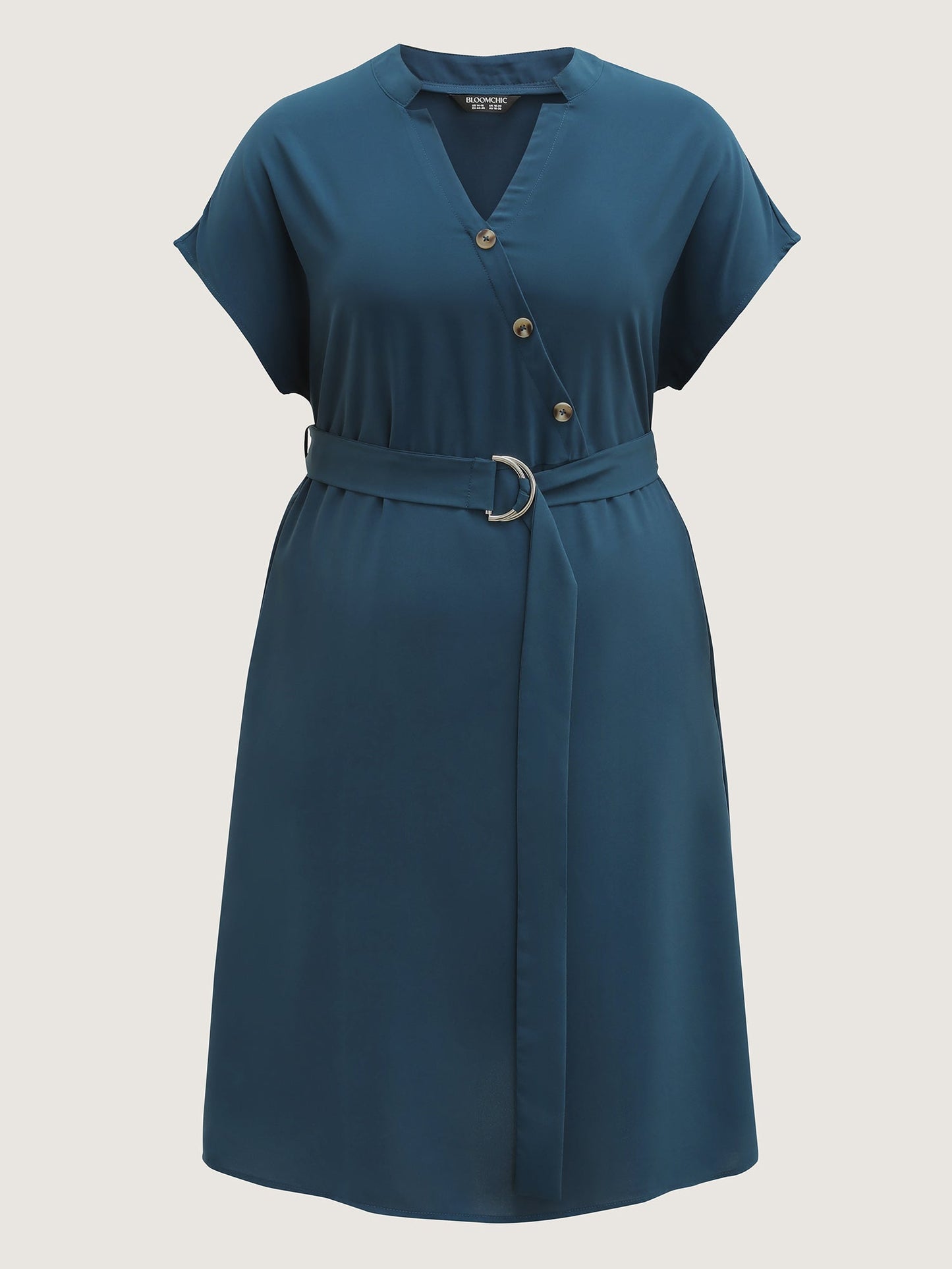 Wrap Style Button Detail Belted Midi Dress