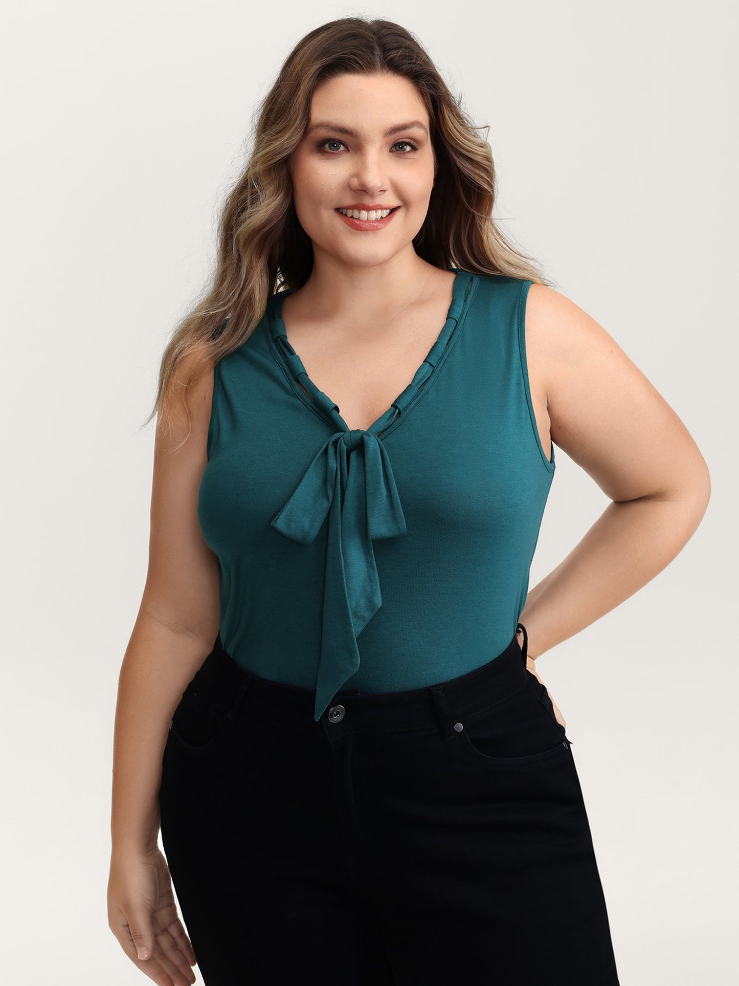 Supersoft Stretchy Bowknot Neckline Tank Top