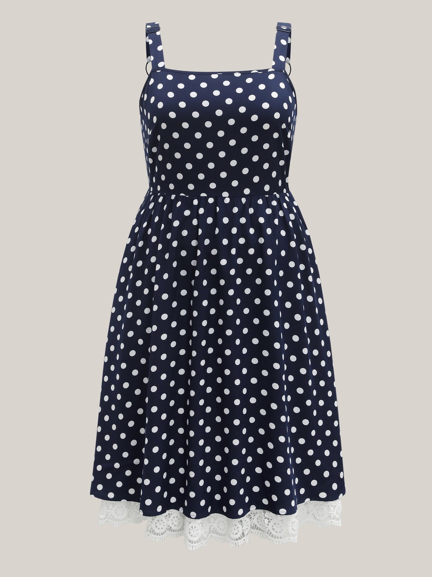 Polka Dots Print Adjustable Lace Midi Dress
