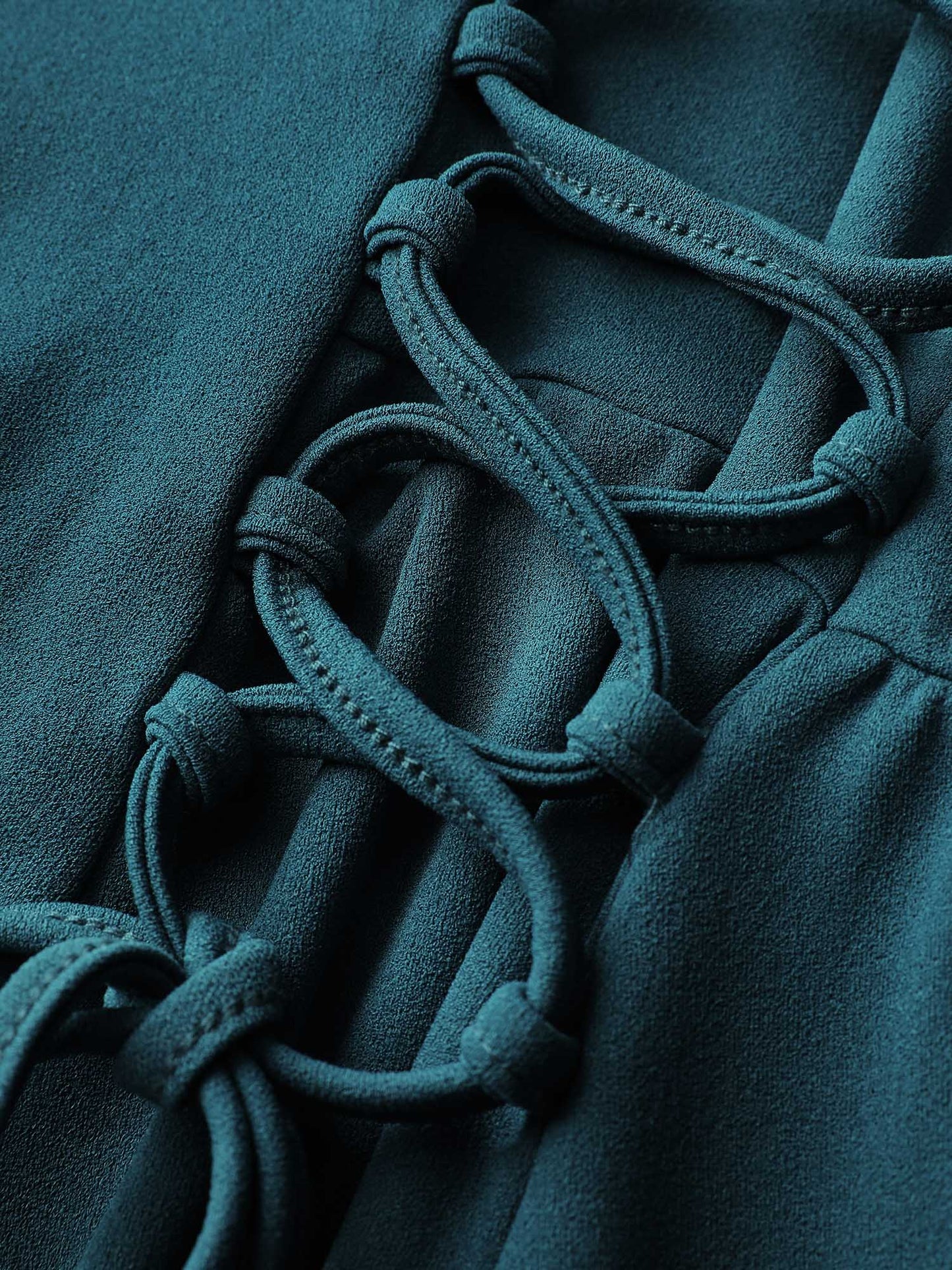 Cinched-Waist Cross-Tie Stretchy Blouse