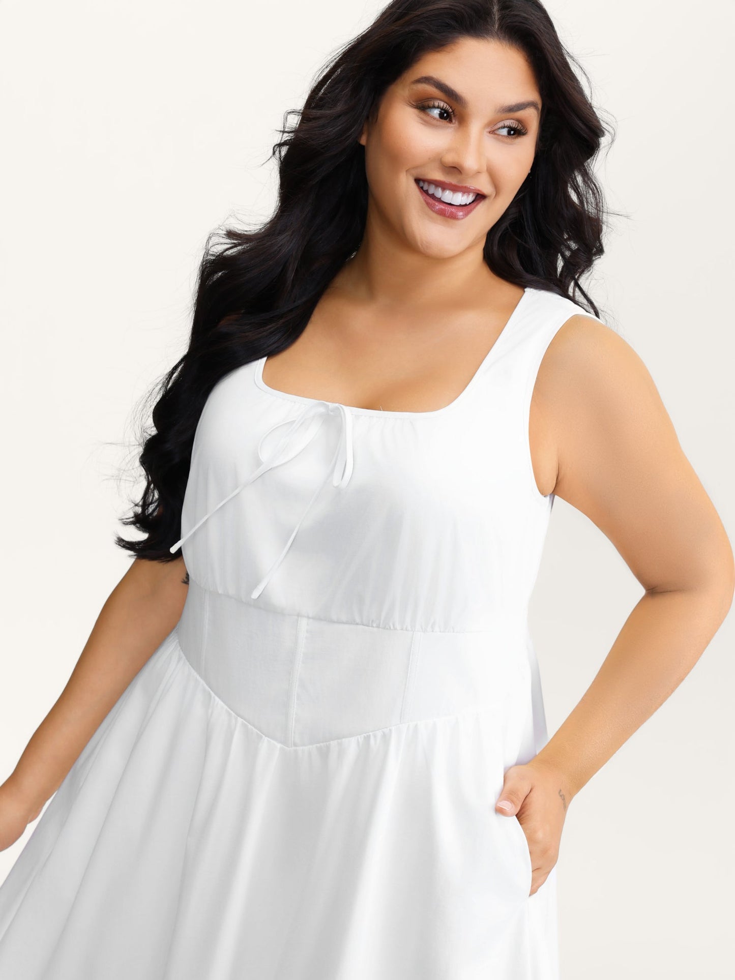 Triangular Cinched-Waist A-Line Midi Dress