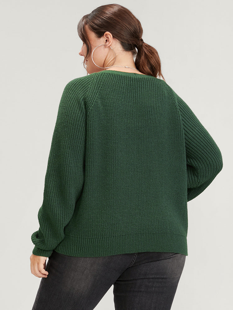 Solid Pointelle Knit Raglan Sleeve Button Front Cardigan