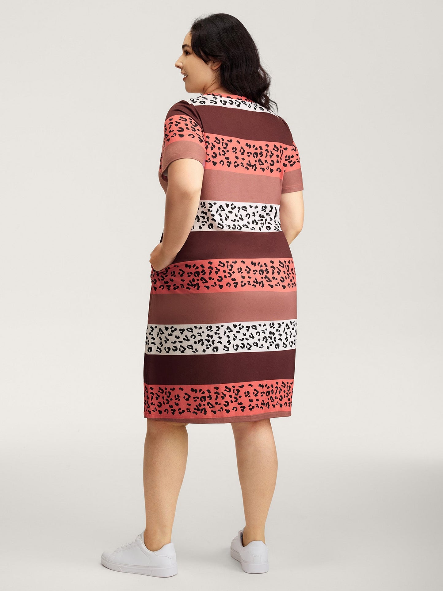Color Contrast Leopard Print Relaxed Midi Dress