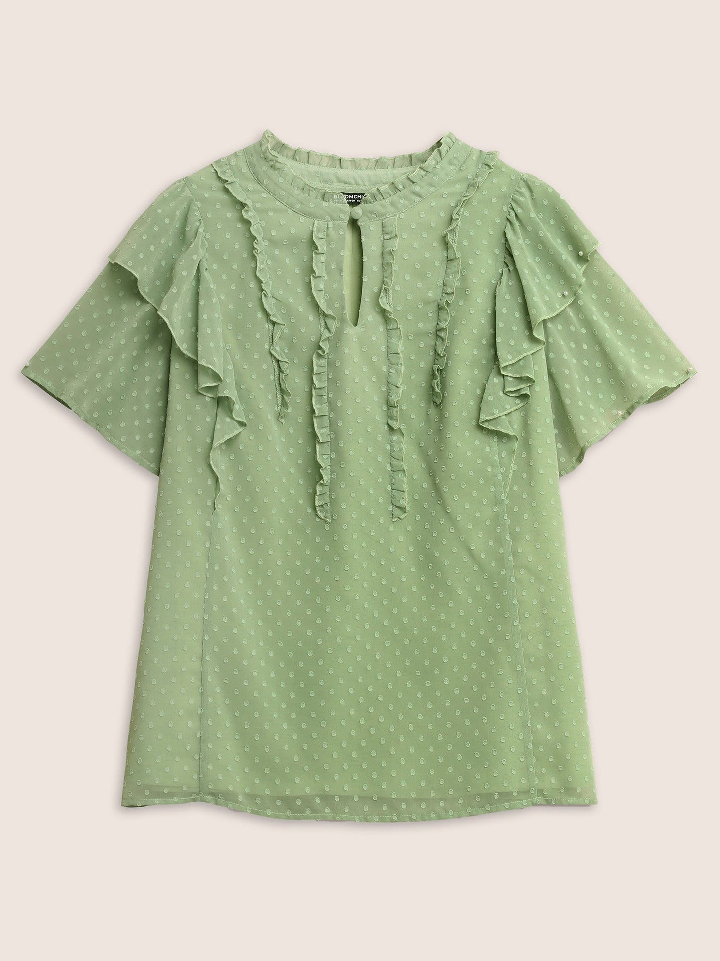 Texture Frill Trim Ruffle Sleeve Blouse