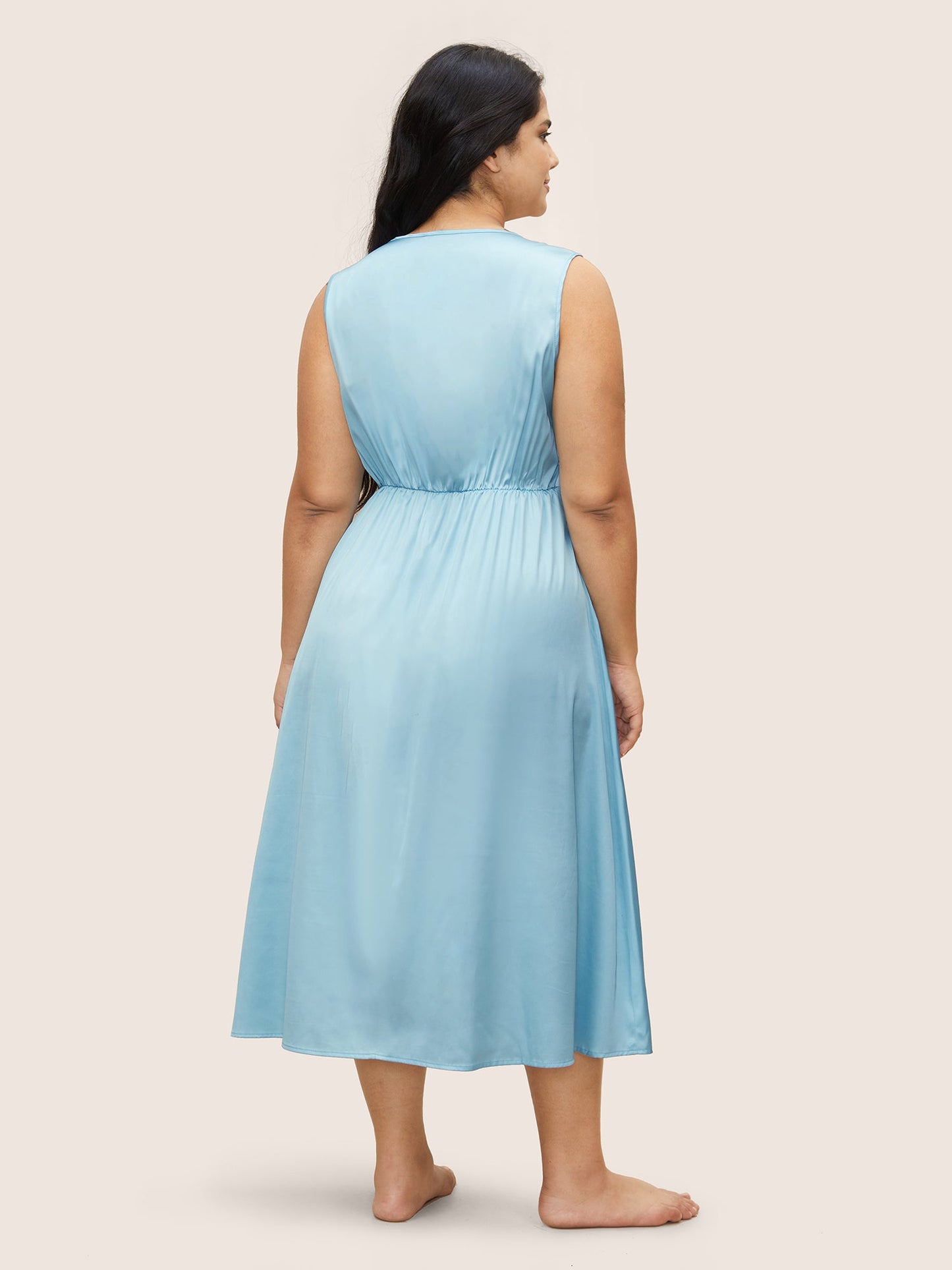 Satin Lace Panel Elastic Waist Sleep Dress