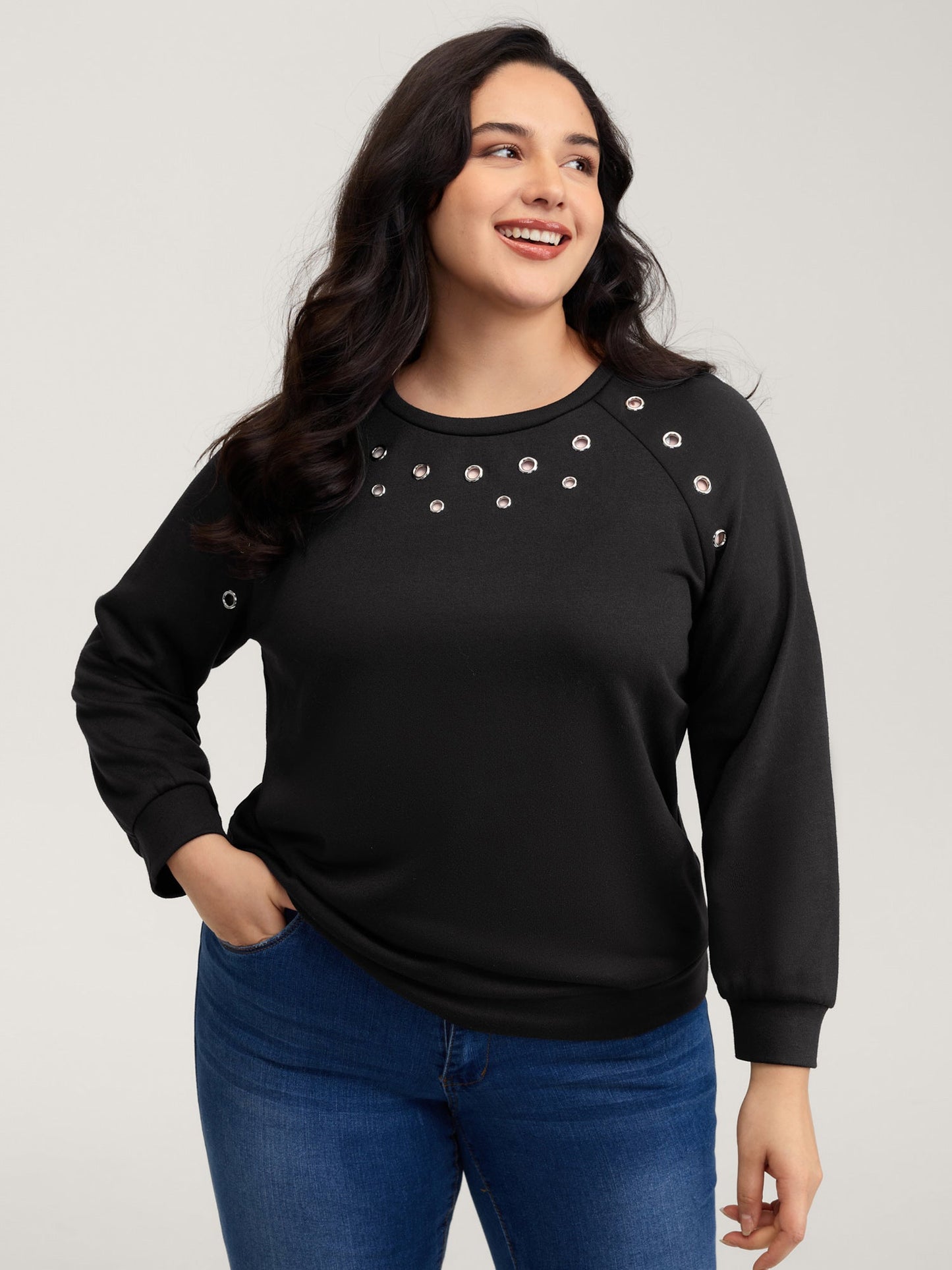 Metallic Loop Detail Relaxed-Fit Sweatshirt
