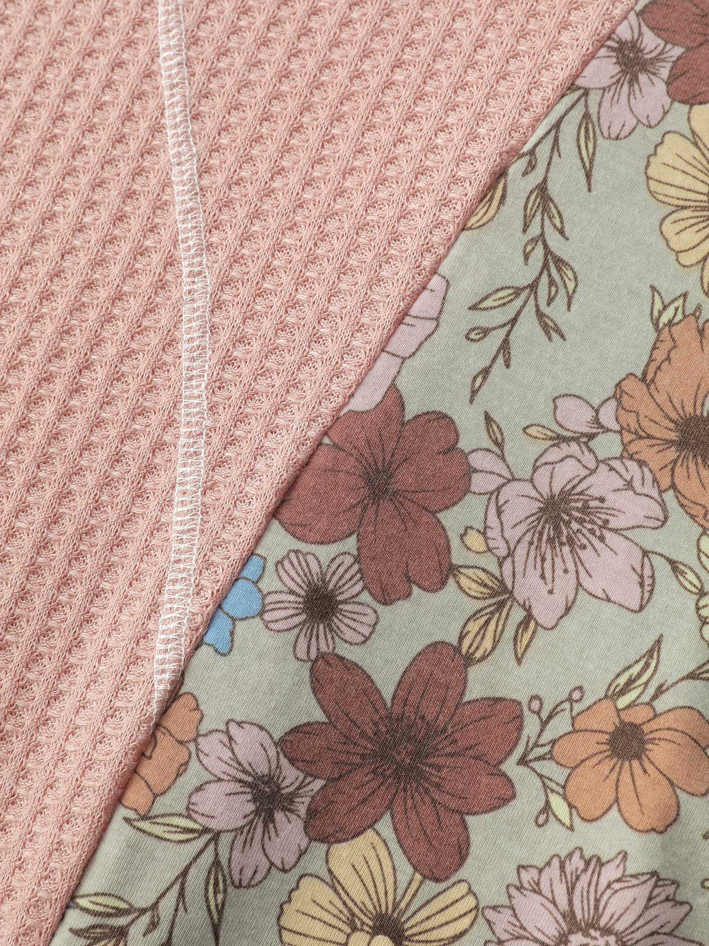 Floral Colorblock Waffle Round Neck Sweatshirt