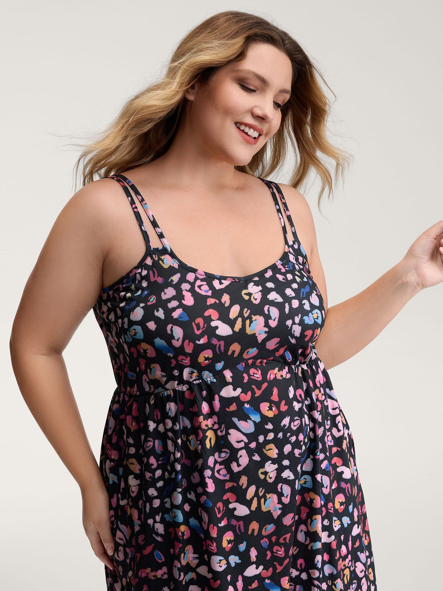 Colorful Leopard Print Double Strap Sleep Dress