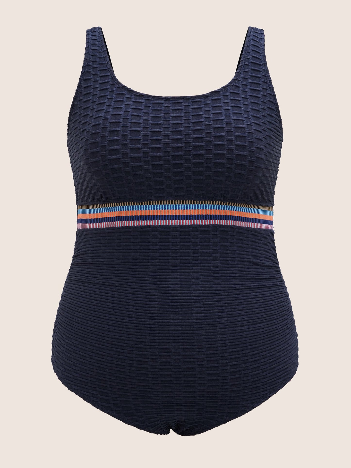 U Neck Patchwork Contrast Webbing One Piece Swimsuit
