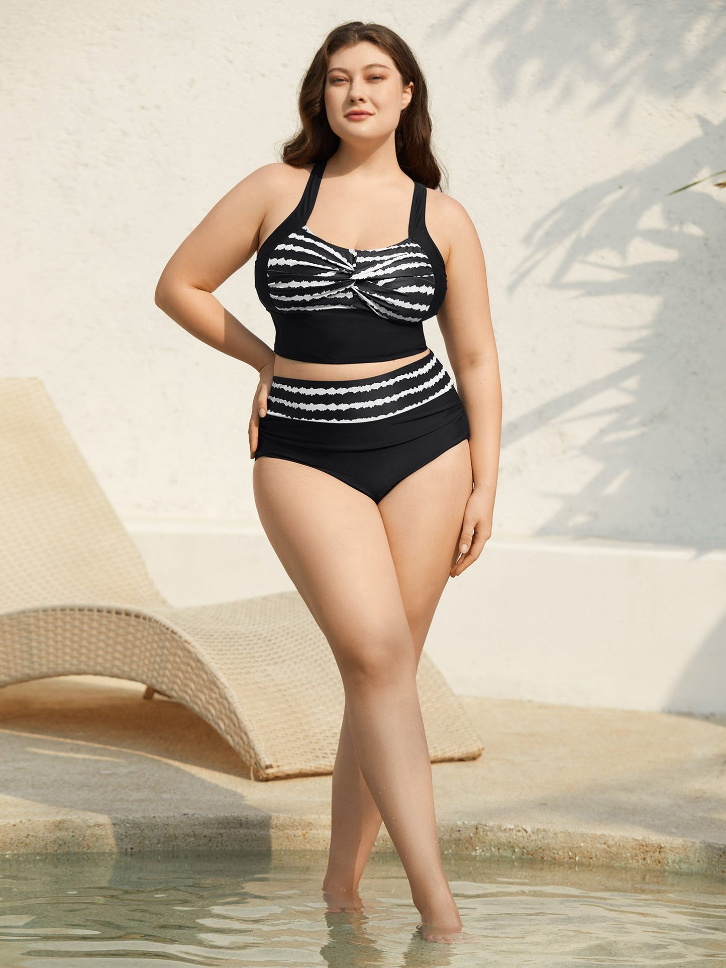Striped Waist Pleated Swim Bottoms