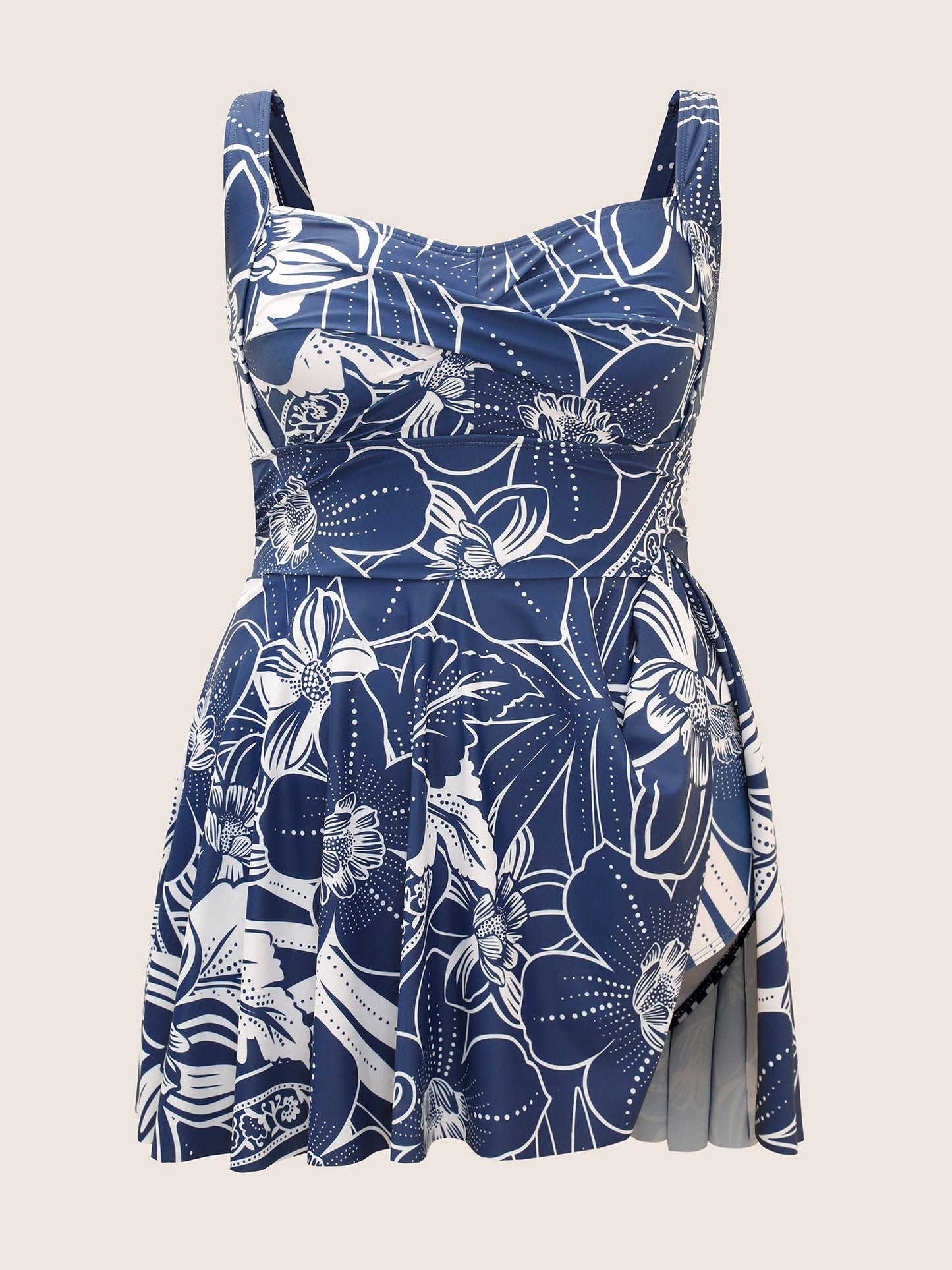 Natural Flowers Heart Neckline Twist Swim Dress