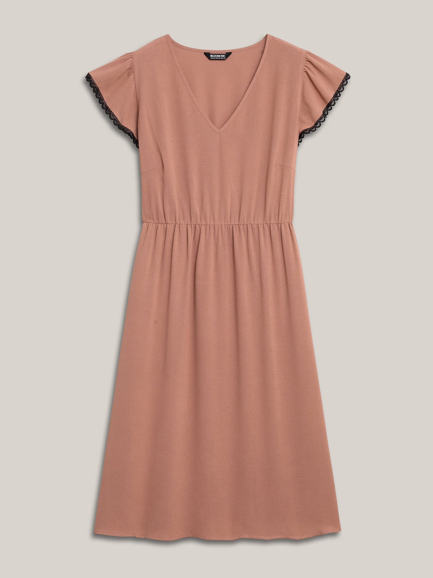 Contrast Lace Flutter Sleeve Breezy Midi Dress
