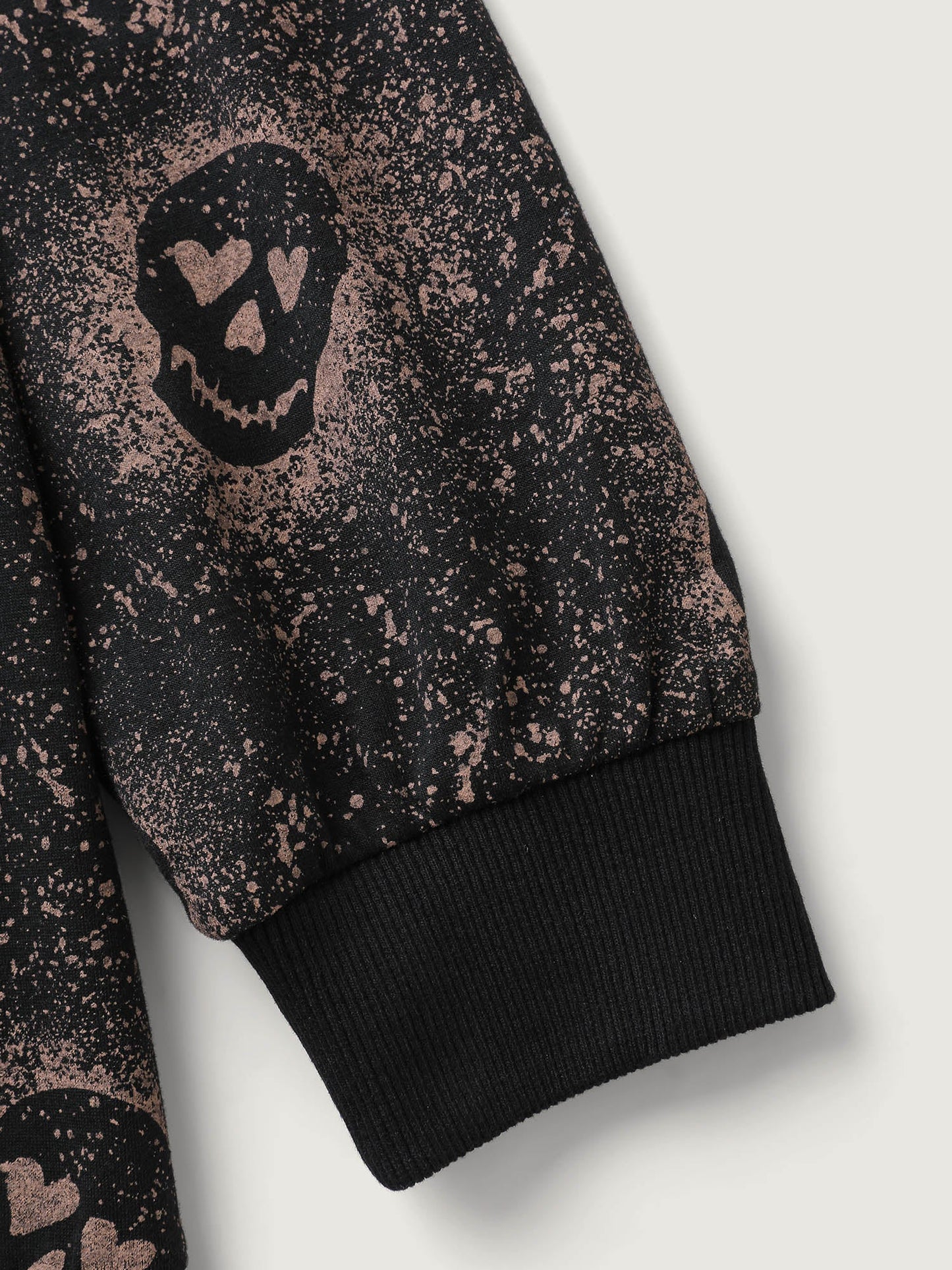 Spooky Skull Print Ribbed Hem Sweatshirt