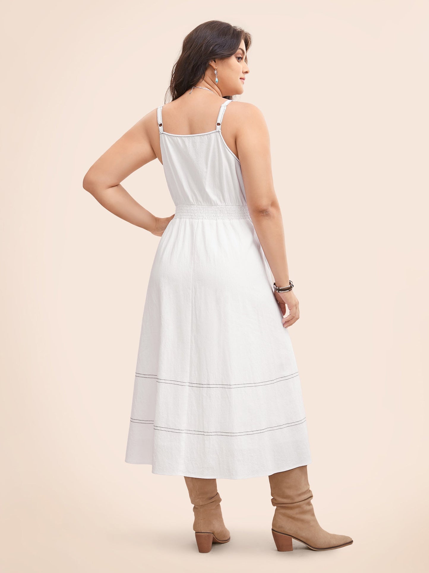 Hollow Front Button Detail Flare Maxi Dress
