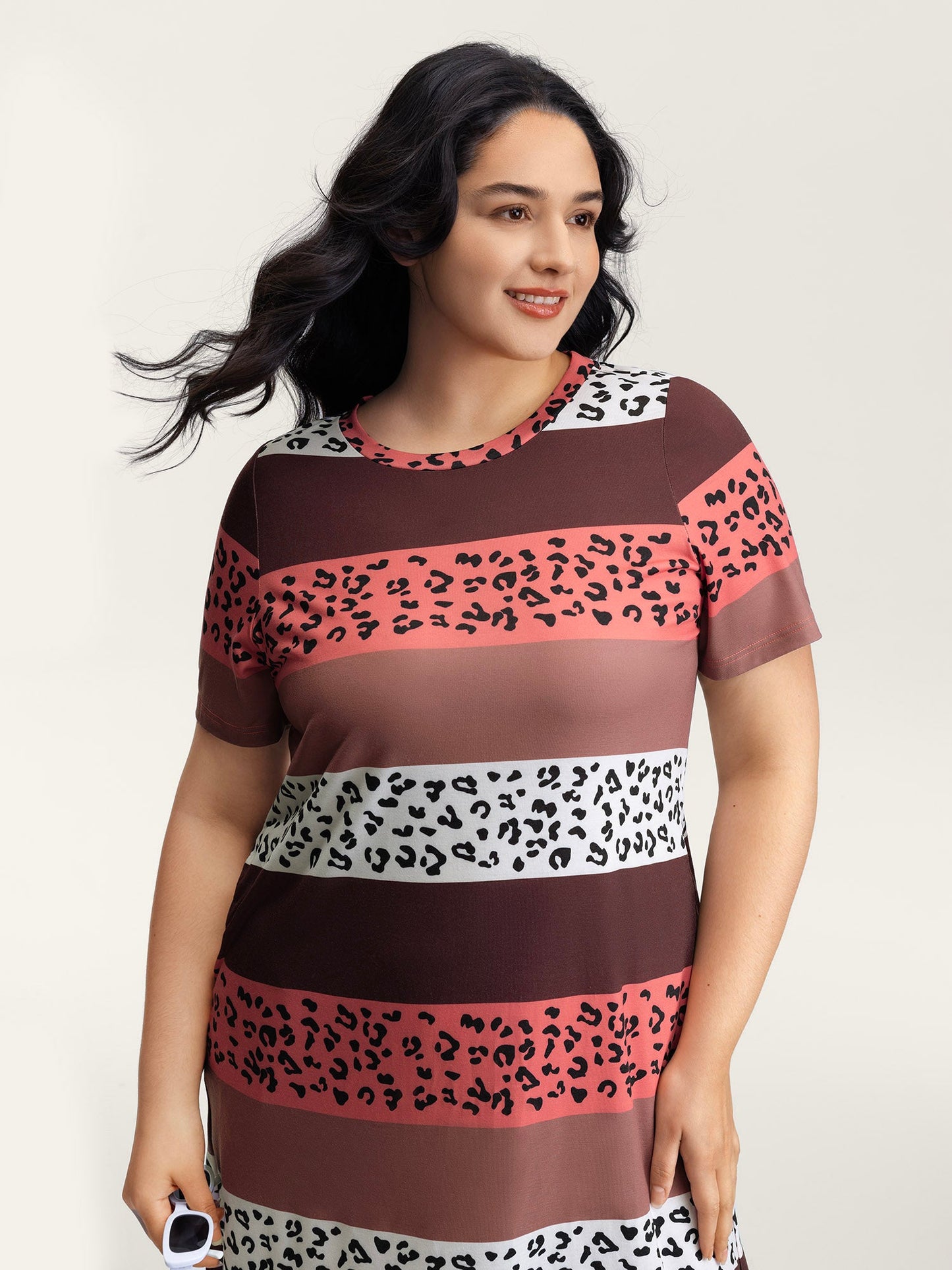 Color Contrast Leopard Print Relaxed Midi Dress