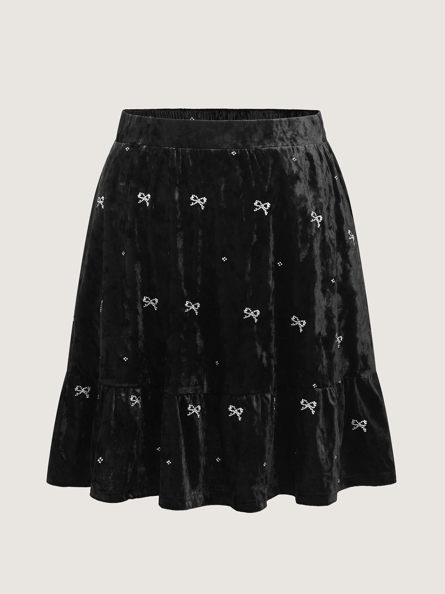 Velvet Bowknot Ruffled Mini Skirt