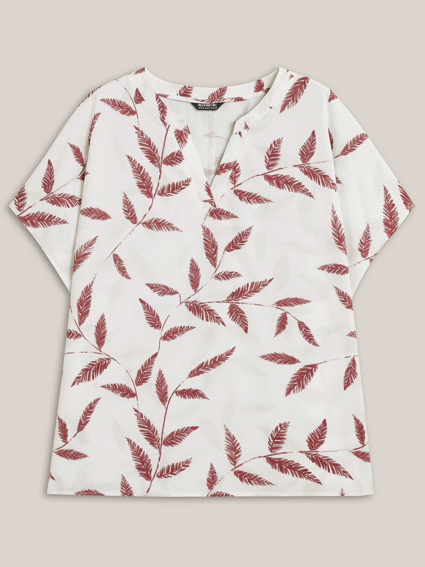 Leaf Print Notched Collar Blouse