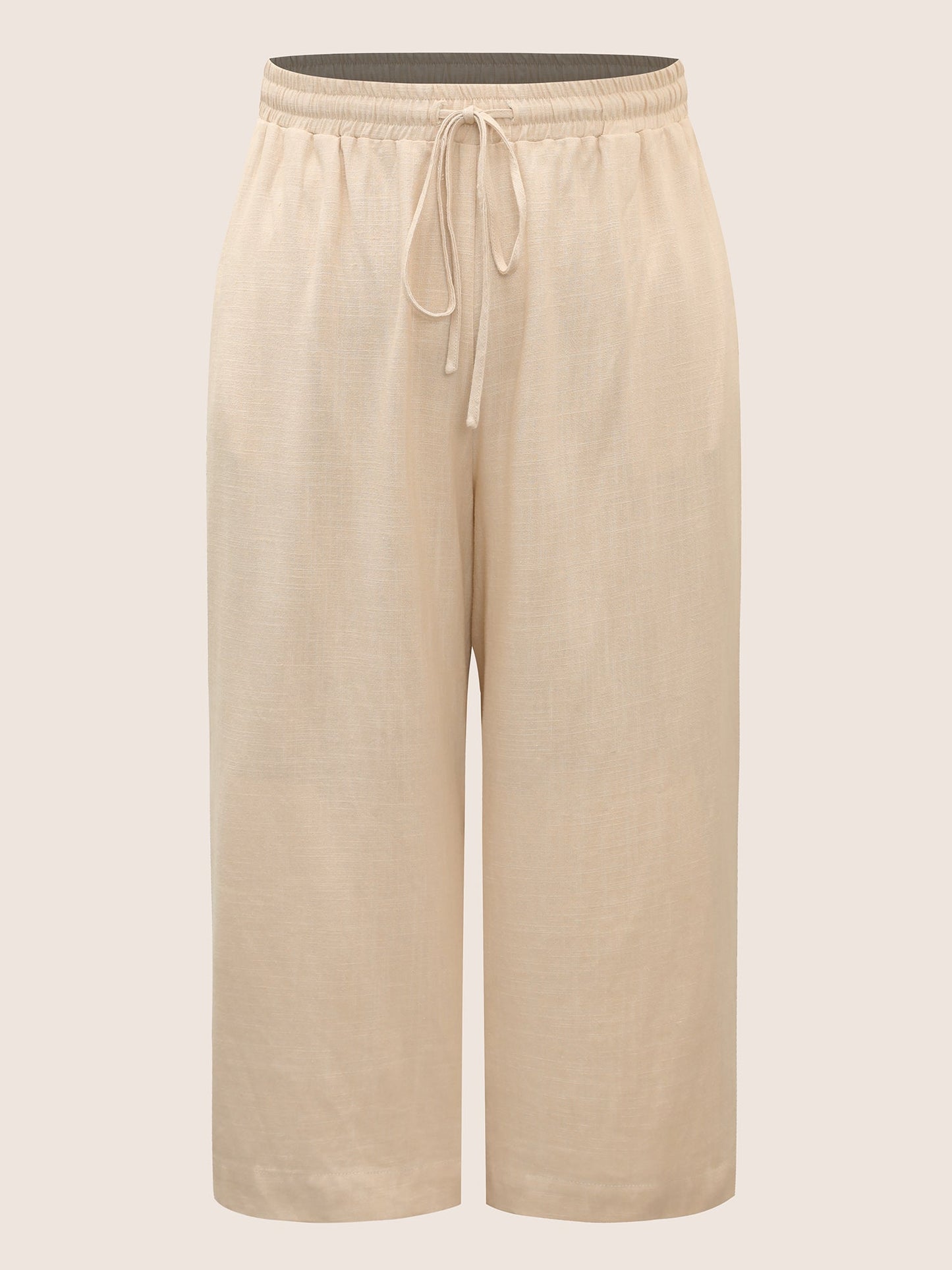 Linen Blend Drawstring Mid Rise Wide Leg Pants