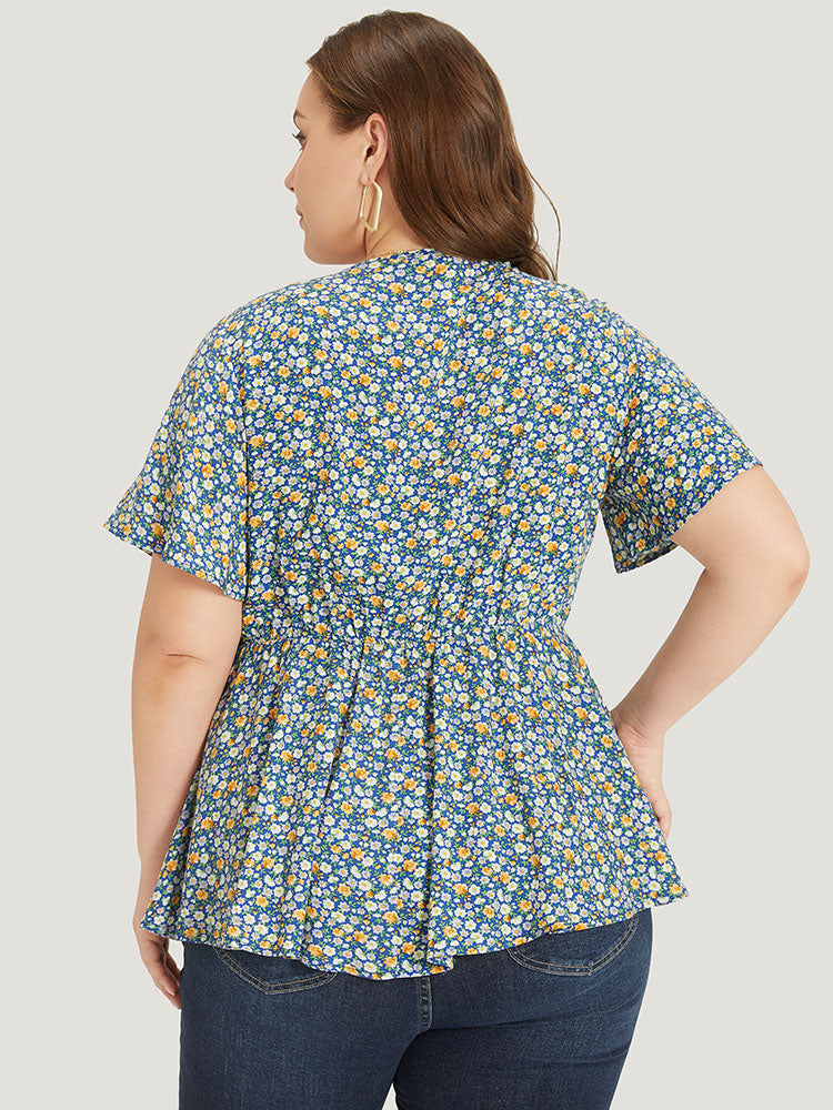 Ditsy Floral Knot V Neck Blouse
