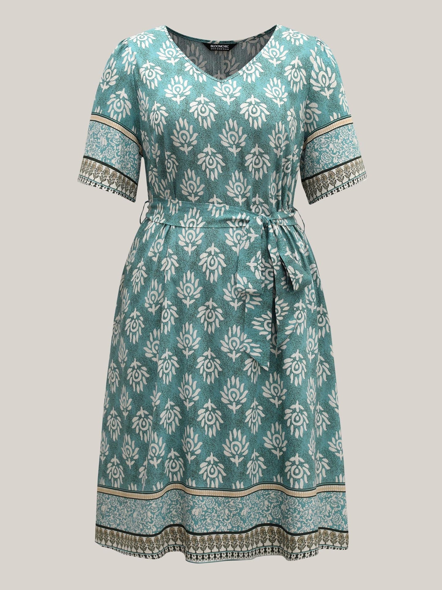 Rayon Boho Print Tied Midi Dress
