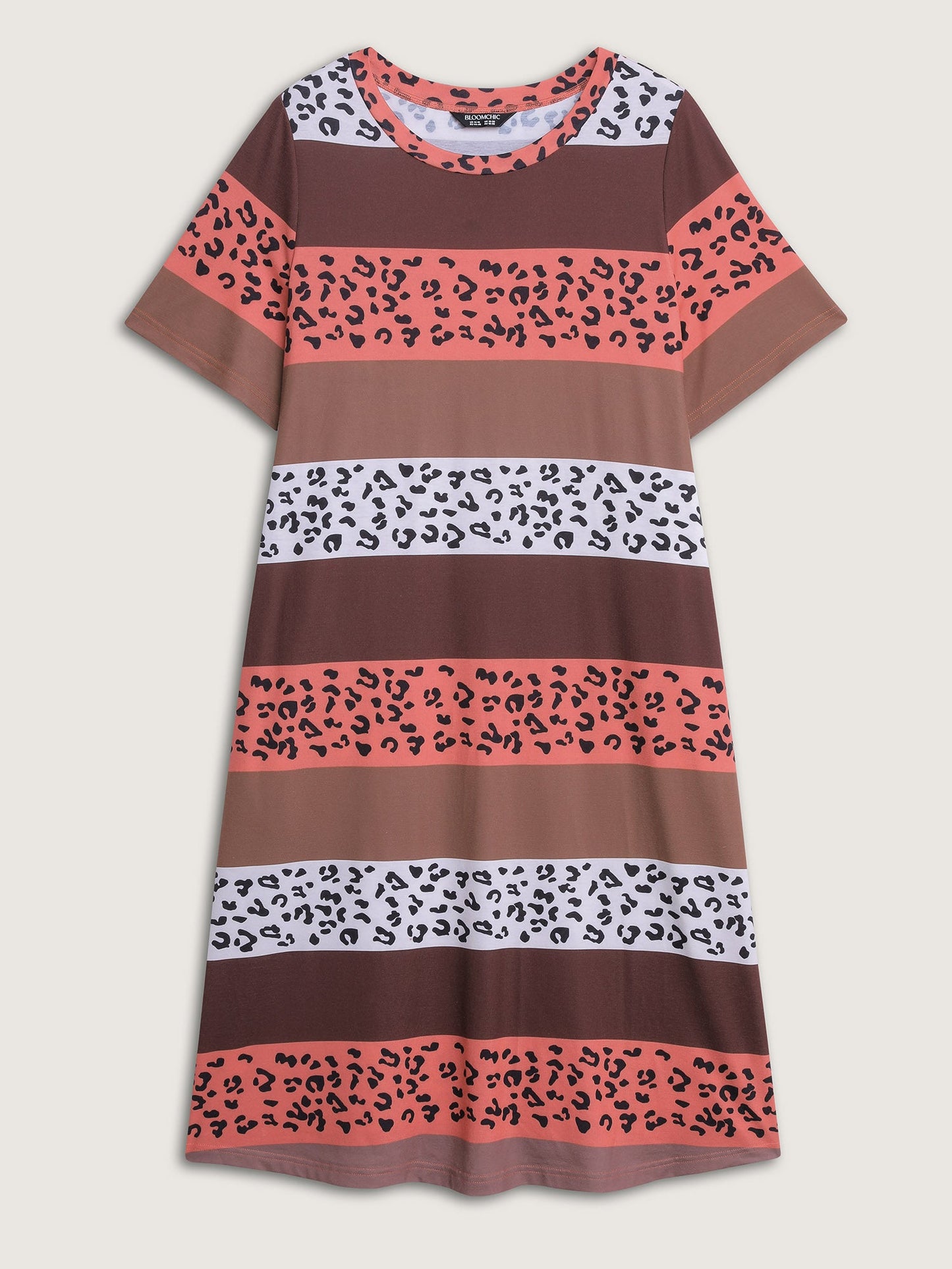Color Contrast Leopard Print Relaxed Midi Dress