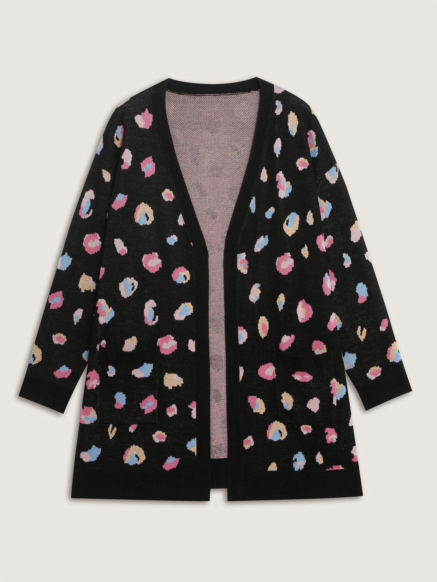 Colorful Leopard Print Pockets Knit Cardigan