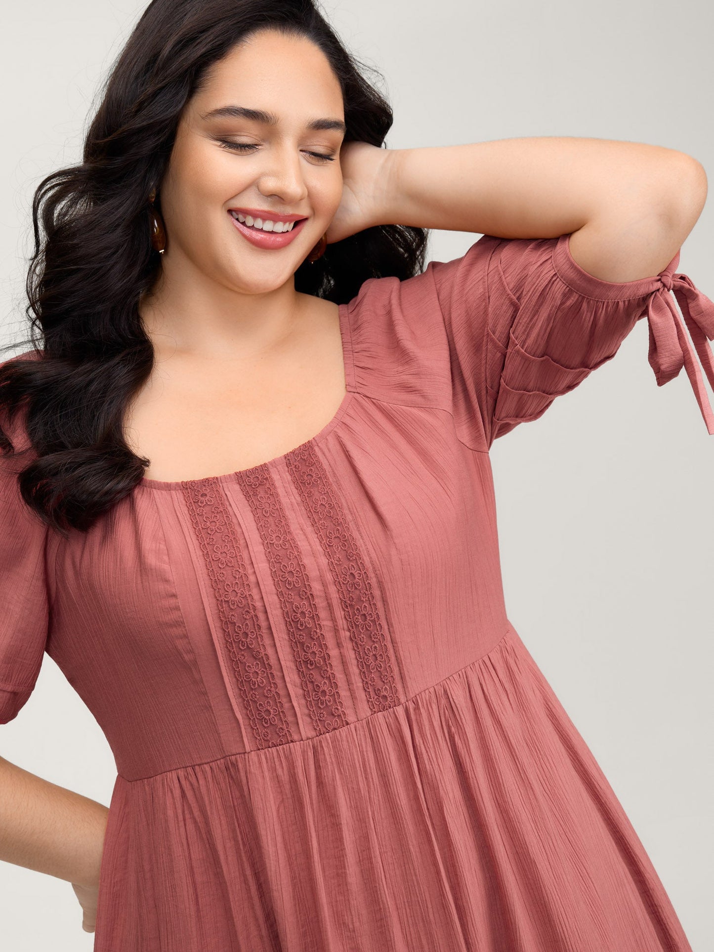 Shirred Back Square Neck Pleated Maxi Dress