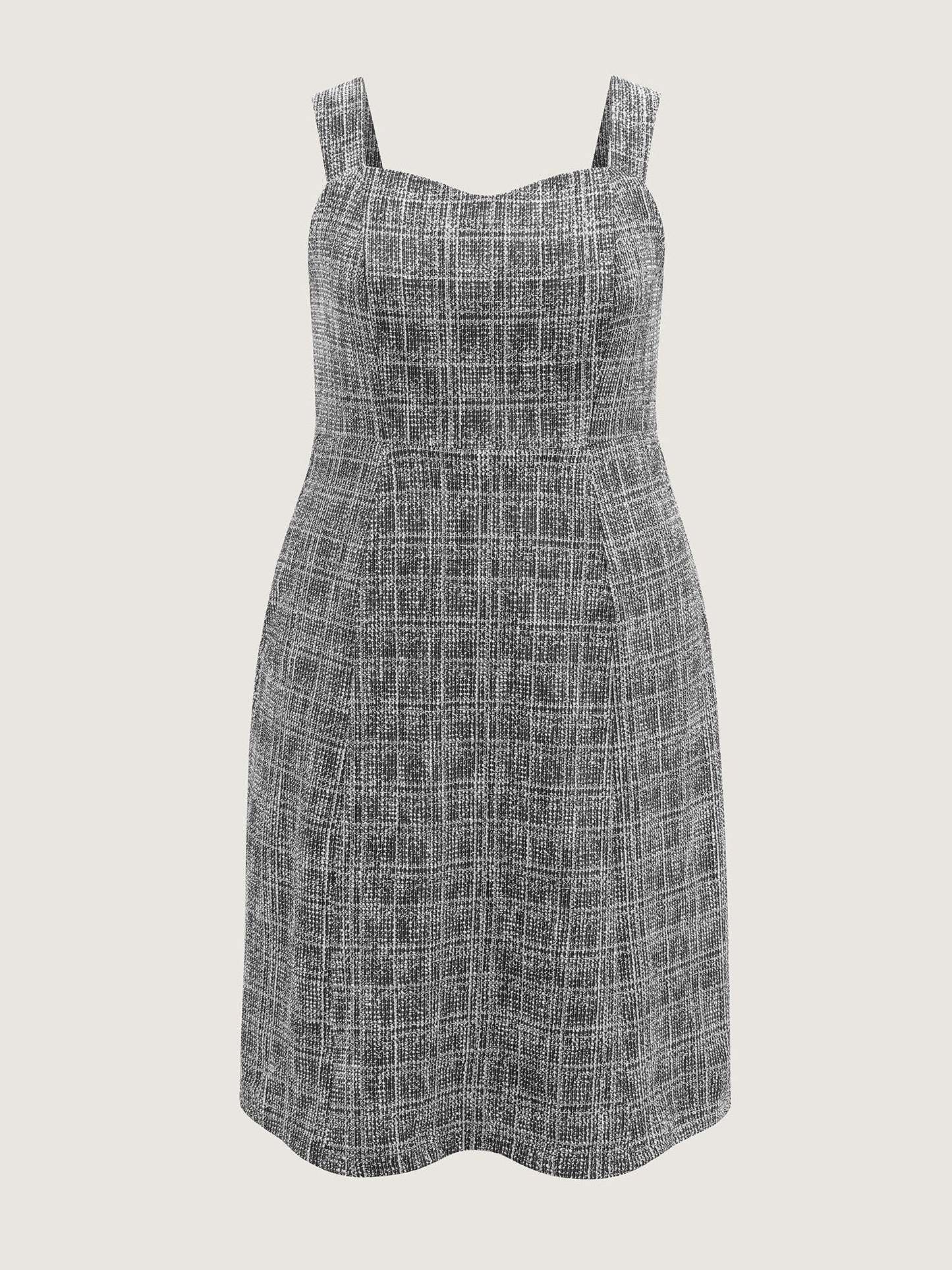 Tweed Sweetheart Neck Cinched-Waist Midi Dress