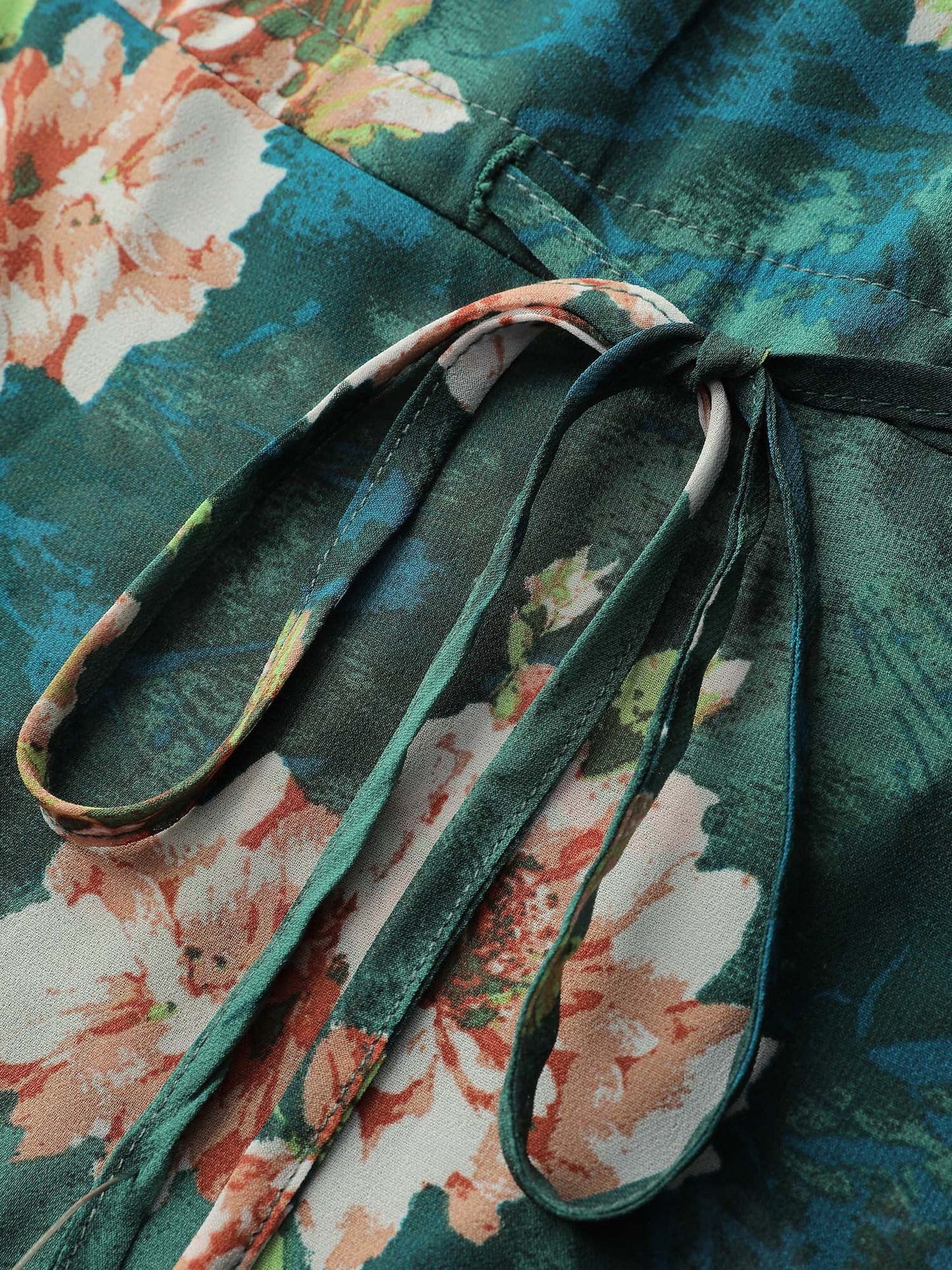 Sheer Floral Print Tie Flared Blouse